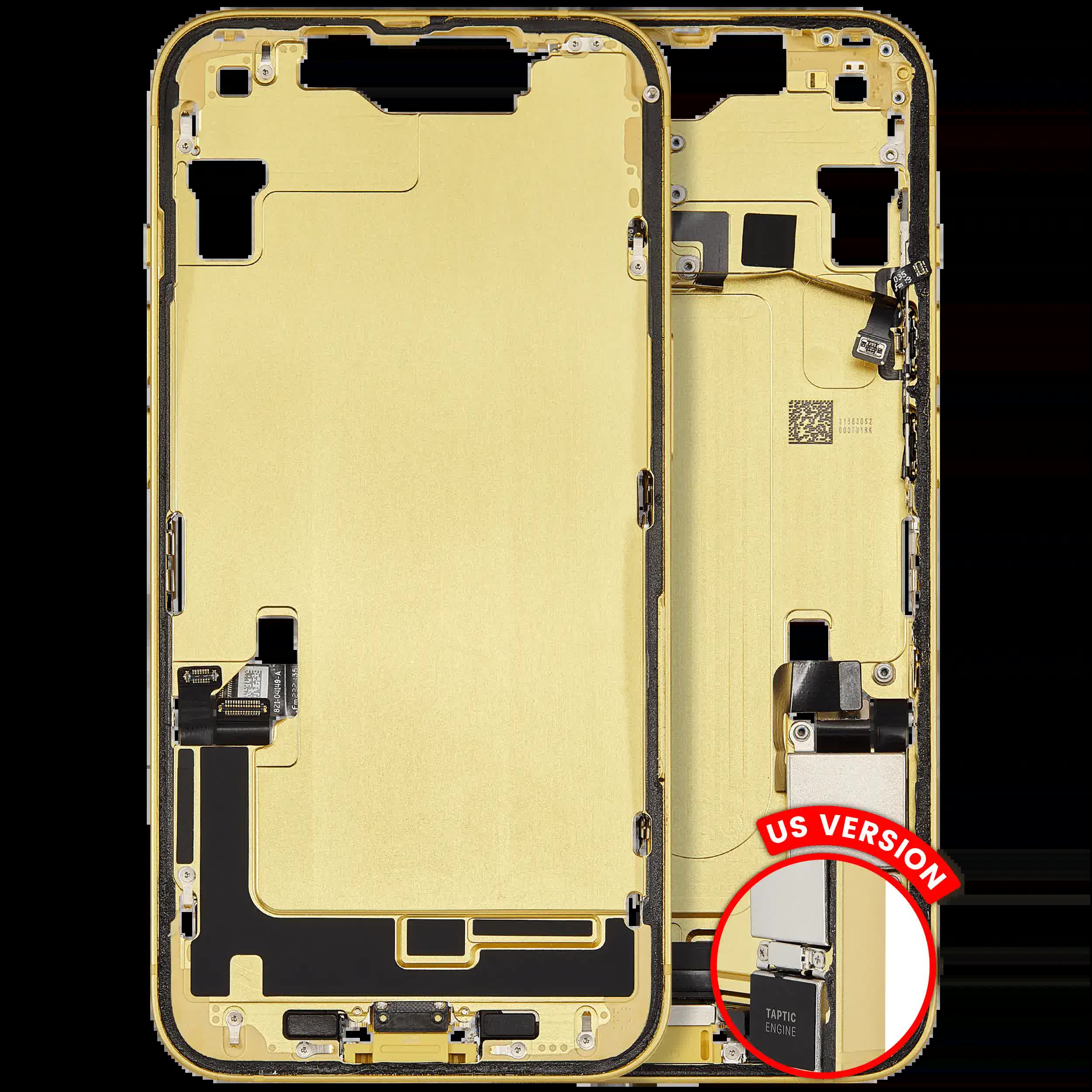 Mittelrahmen mit Ladebuchsen-Flex und Kleinteilen für iPhone 14 (US-Version) (ausgebautes Originalteil: Grade B) (Yellow)