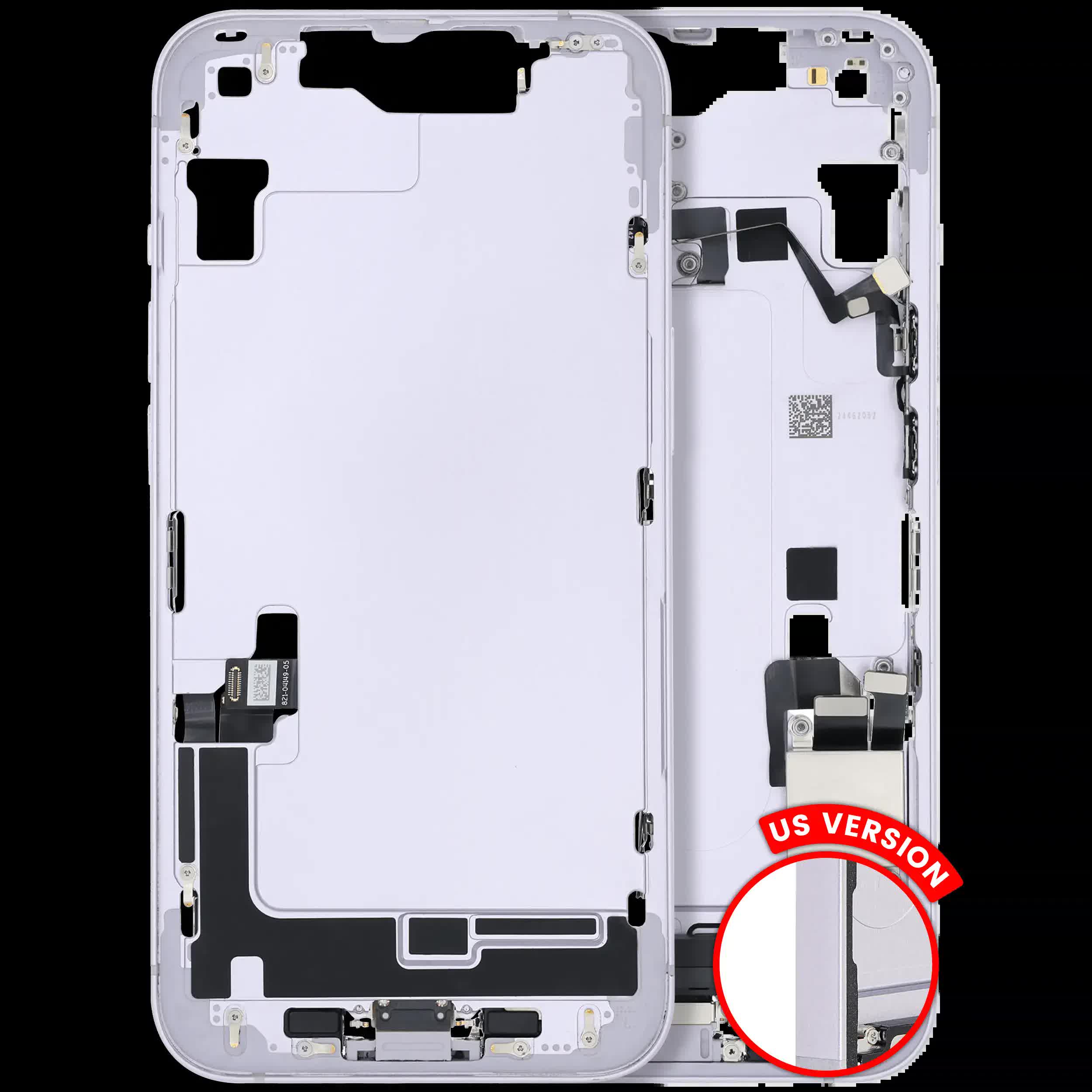 Mittelrahmen mit Ladebuchsen-Flex und Kleinteilen für iPhone 14 (US-Version) (ausgebautes Originalteil: Grade C) (Purple (Violett))
