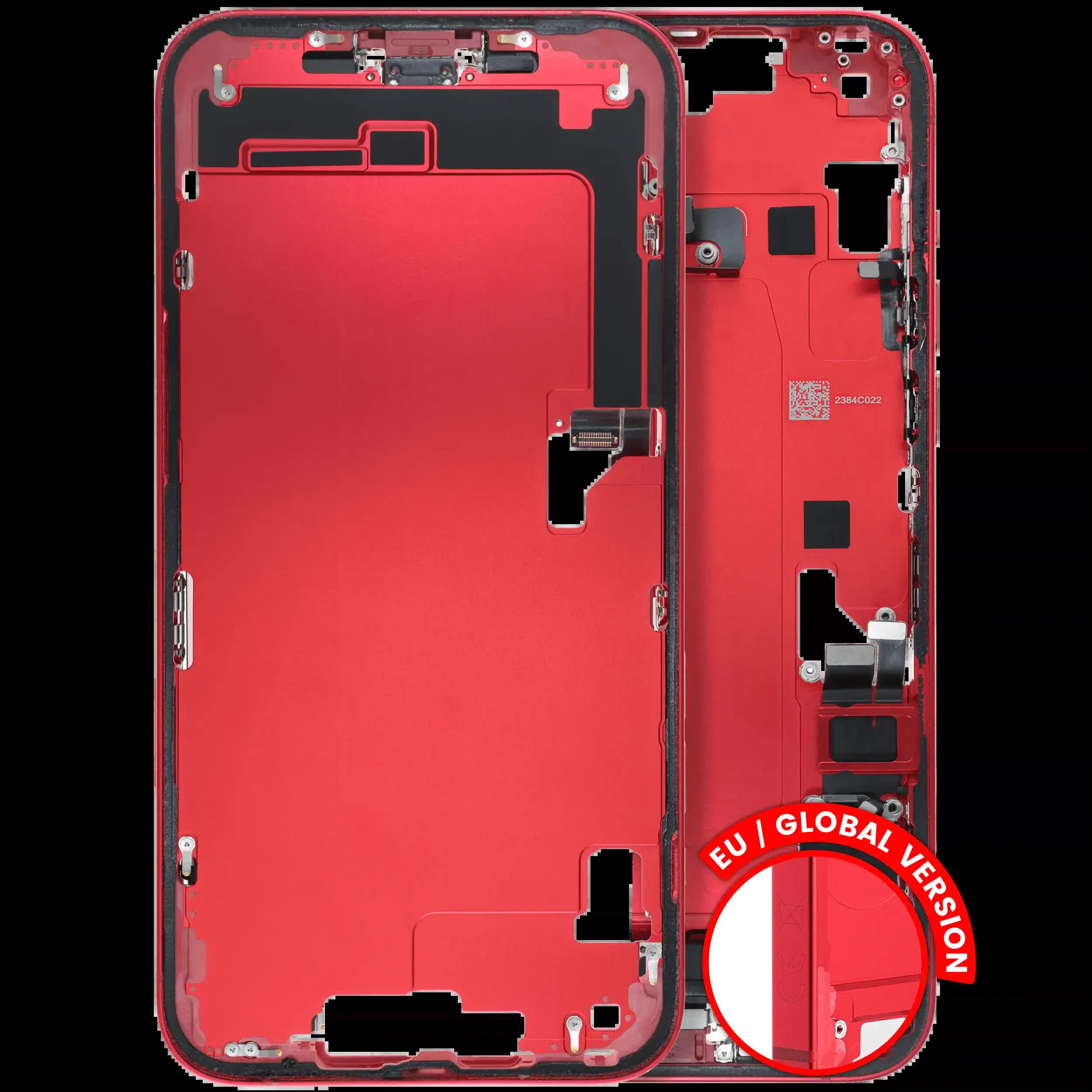 Mittelrahmen mit Ladebuchsen-Flex und Kleinteilen für iPhone 14 Plus (EU / globale Version) (ausgebautes Originalteil: Grade B) (Red (Rot))