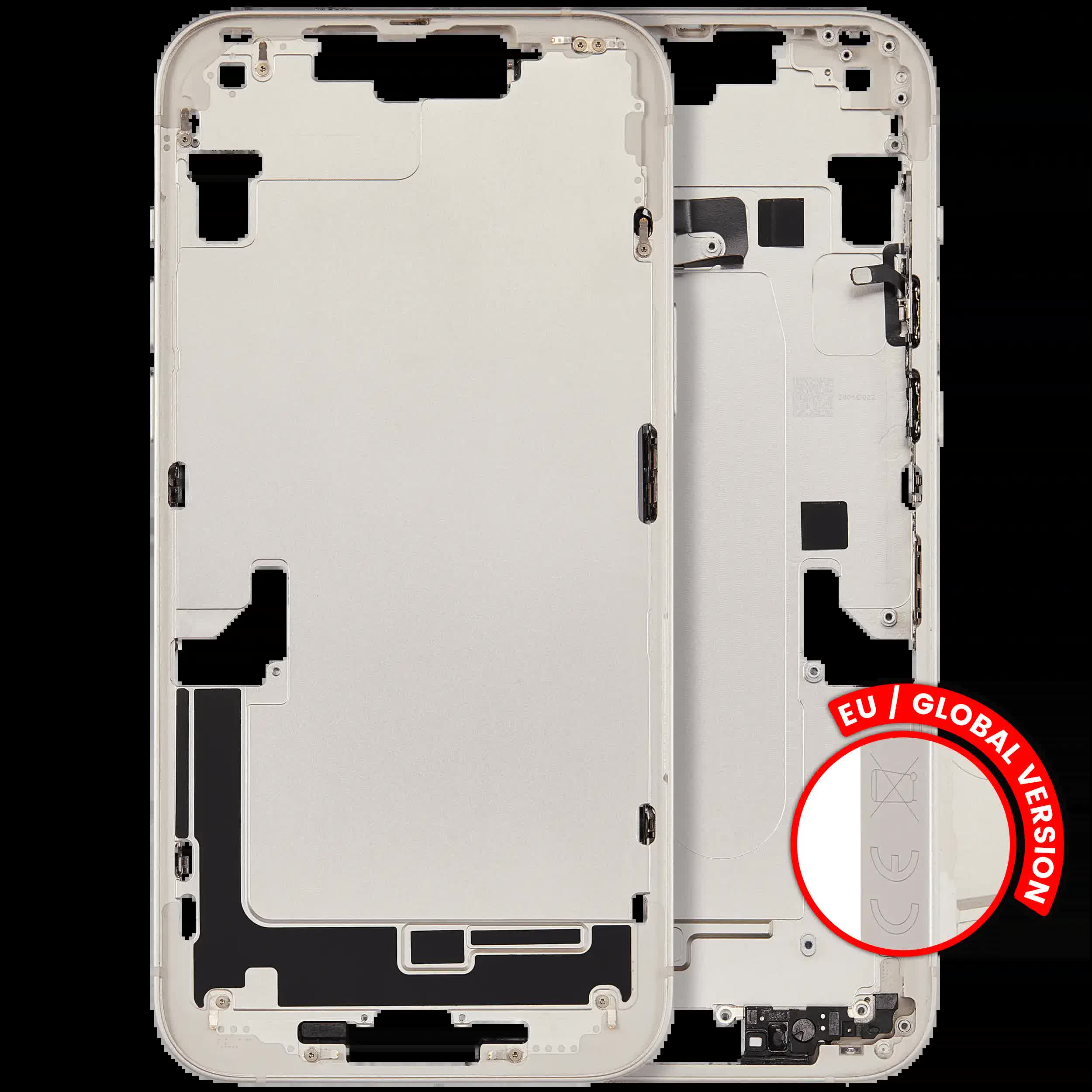 Mittelrahmen mit Ladebuchsen-Flex und Kleinteilen für iPhone 14 Plus (EU / globale Version) (ausgebautes Originalteil: Grade B) (Starlight)
