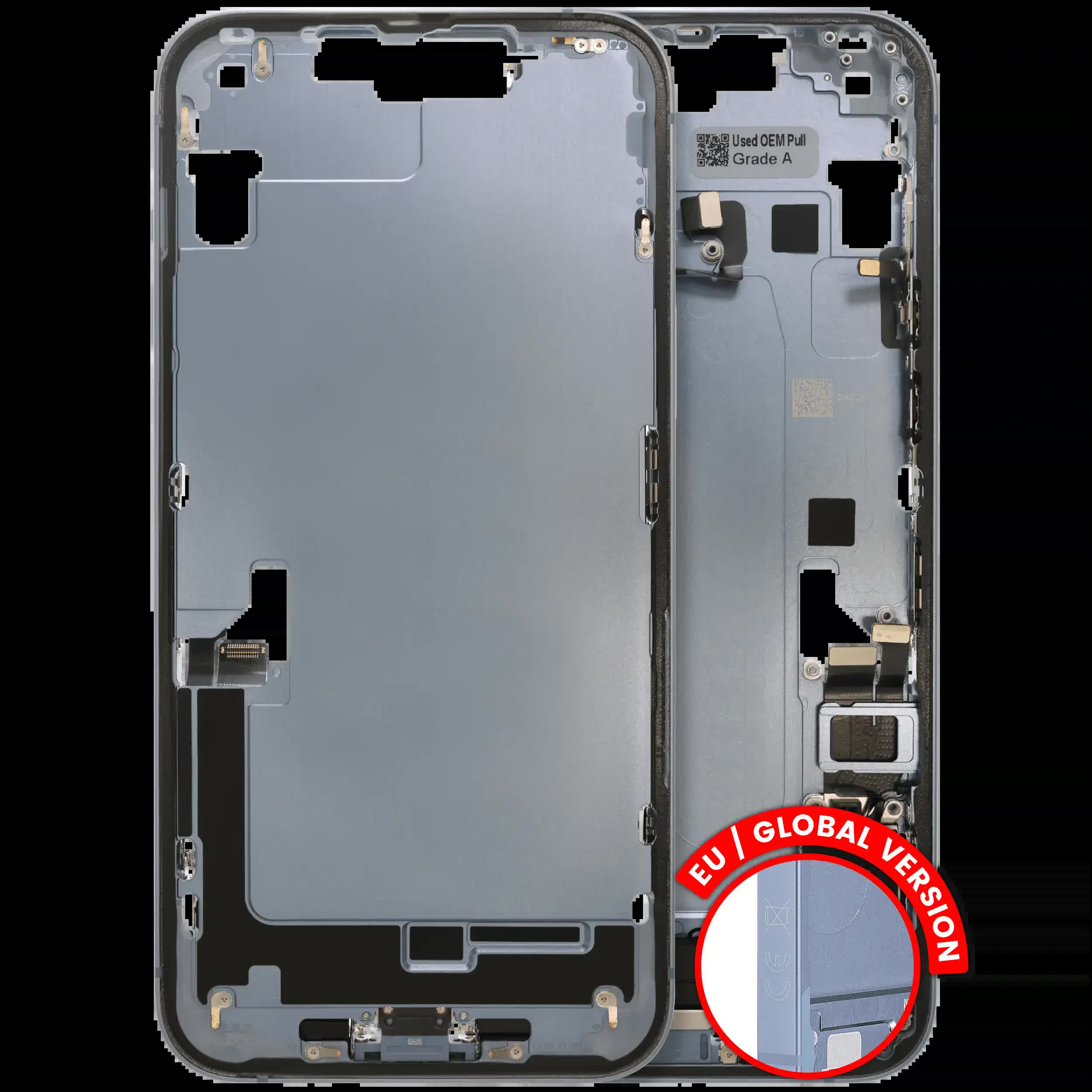 Mittelrahmen mit Ladebuchsen-Flex und Kleinteilen für iPhone 14 Plus (EU / globale Version) (ausgebautes Originalteil: Grade C) (Blue (Blau))