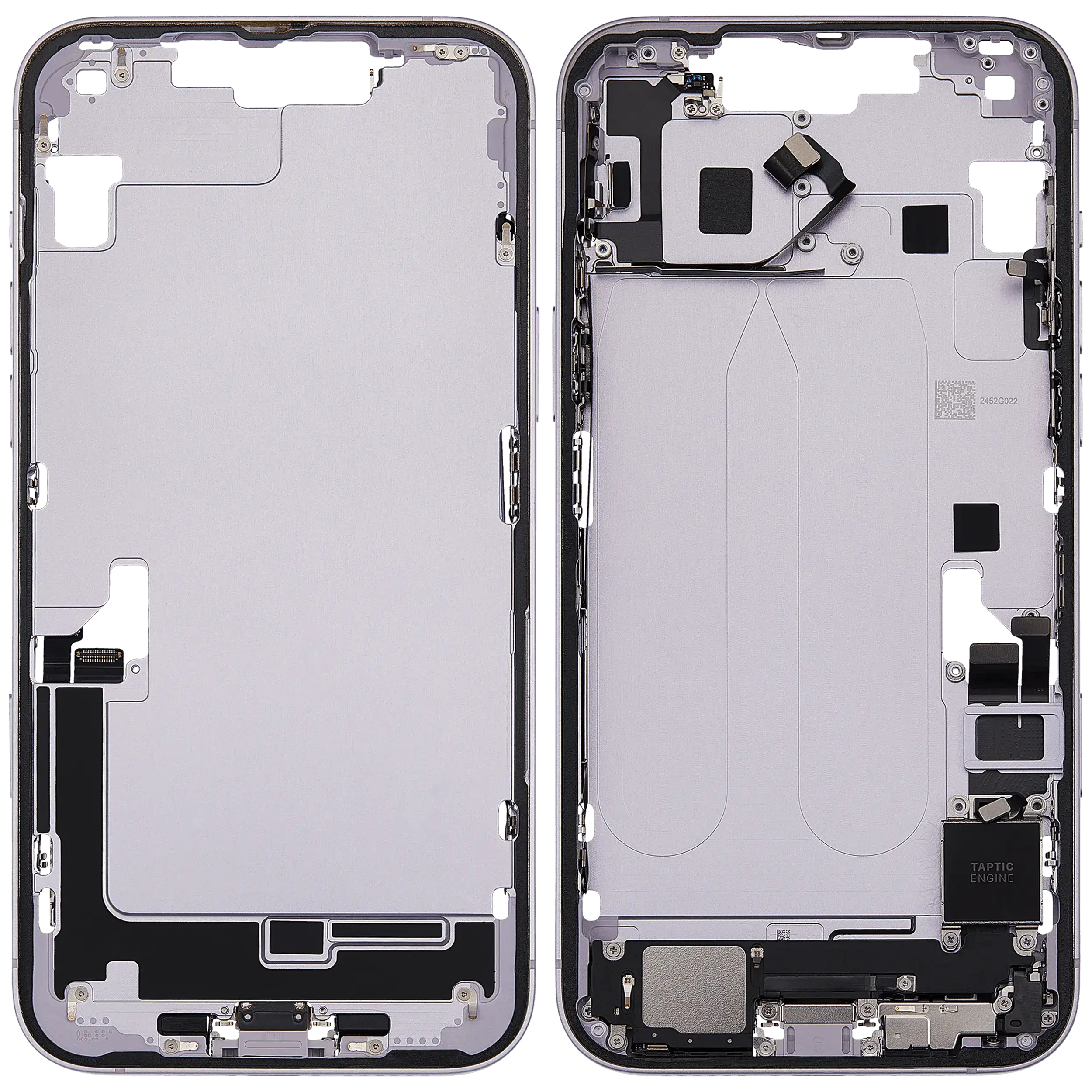 Mittelrahmen mit Ladebuchsen-Flex und Kleinteilen für iPhone 14 Plus (EU / globale Version) (ausgebautes Originalteil: Grade C) (Purple (Violett)) – Bild 2