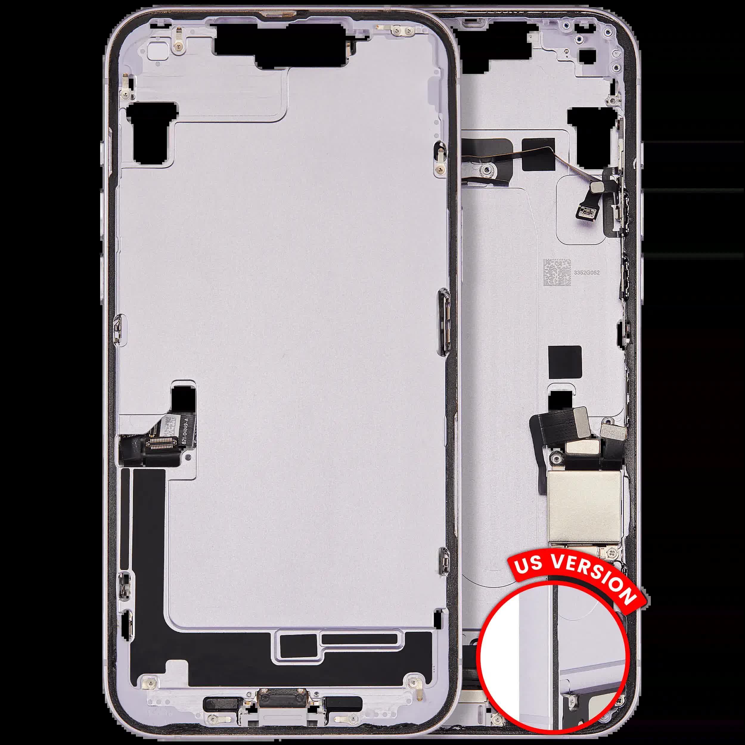 Mittelrahmen mit Ladebuchsen-Flex und Kleinteilen für iPhone 14 Plus (US-Version) (ausgebautes Originalteil: Grade A) (Purple (Violett))