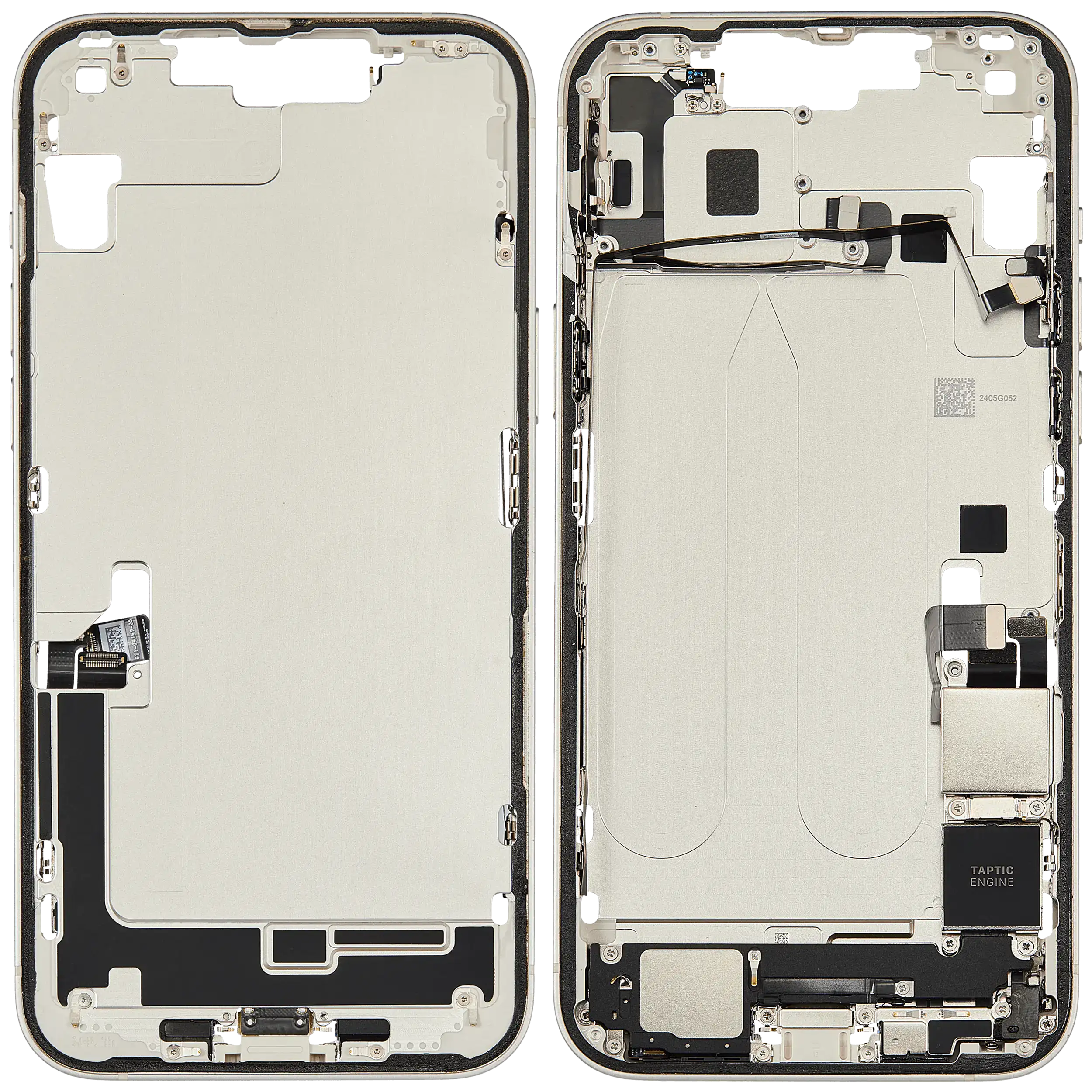 Mittelrahmen mit Ladebuchsen-Flex und Kleinteilen für iPhone 14 Plus (US-Version) (ausgebautes Originalteil: Grade A) (Starlight) – Bild 2