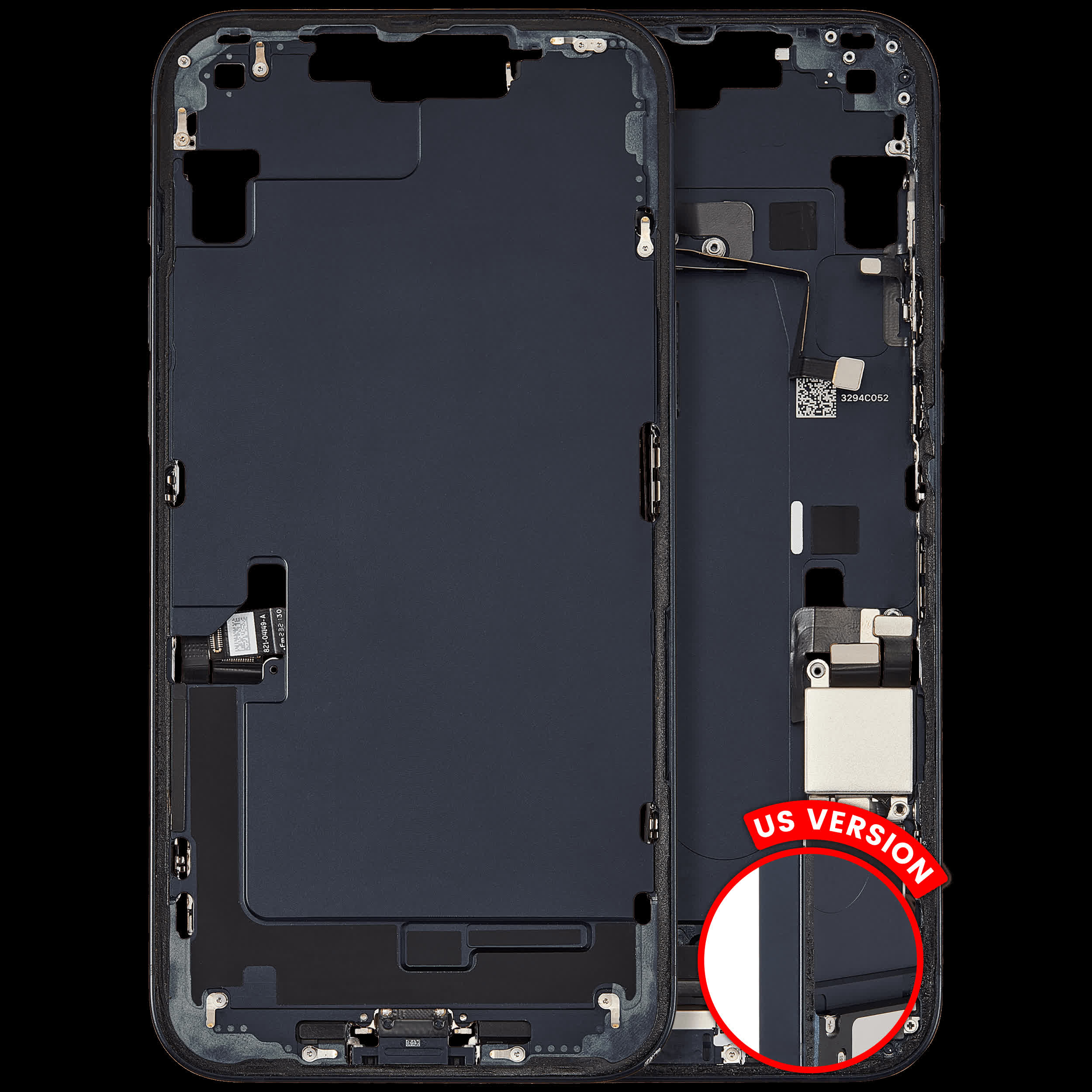 Mittelrahmen mit Ladebuchsen-Flex und Kleinteilen für iPhone 14 Plus (US-Version) (ausgebautes Originalteil: Grade B) (Midnight)
