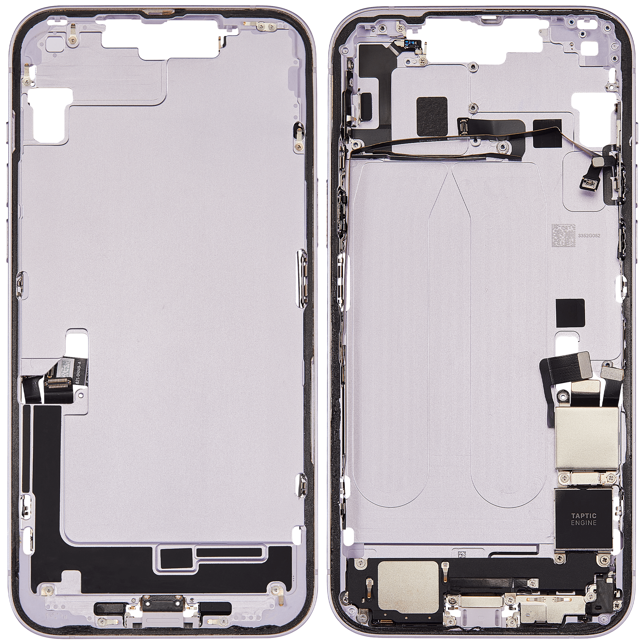 Mittelrahmen mit Ladebuchsen-Flex und Kleinteilen für iPhone 14 Plus (US-Version) (ausgebautes Originalteil: Grade B) (Purple (Violett)) – Bild 2