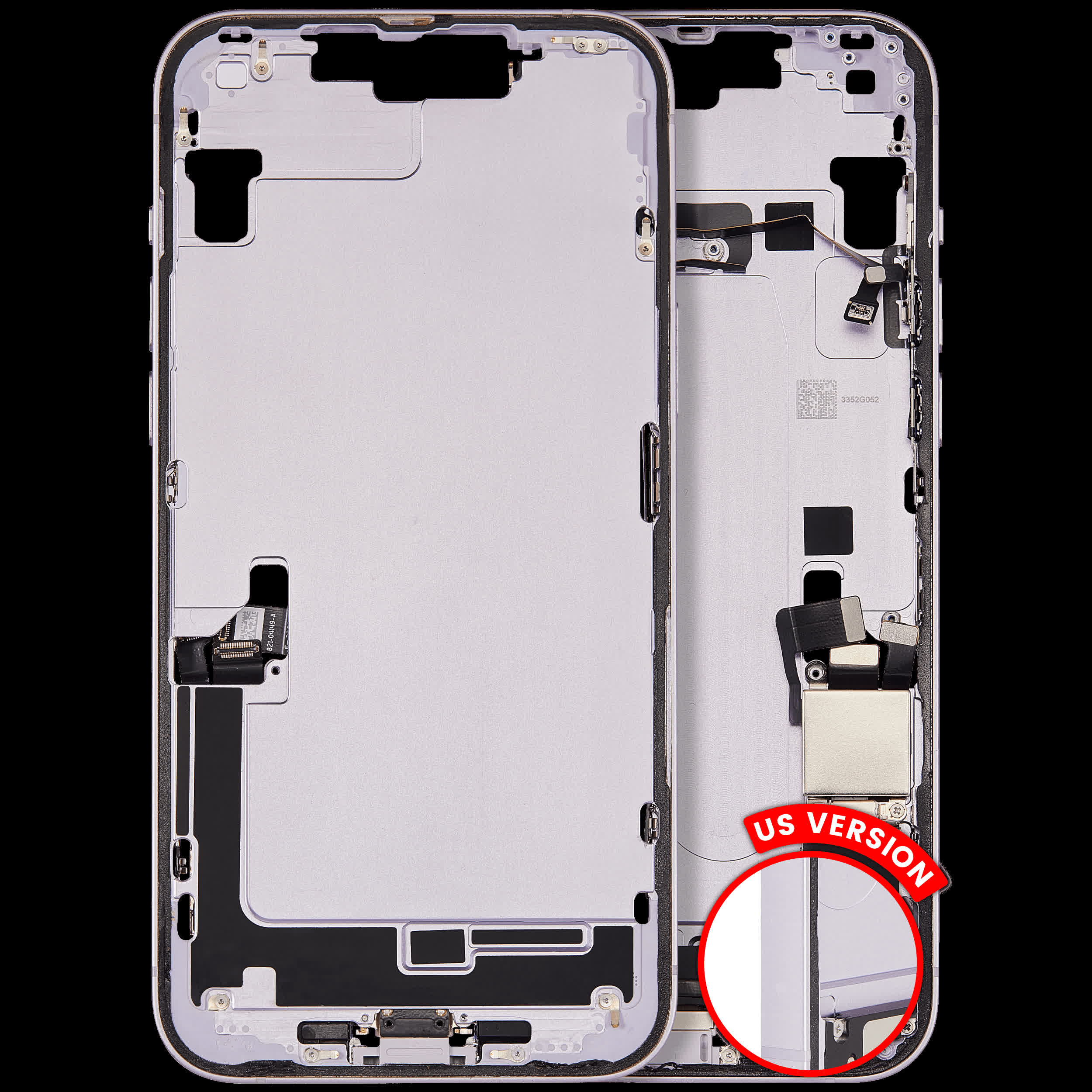 Mittelrahmen mit Ladebuchsen-Flex und Kleinteilen für iPhone 14 Plus (US-Version) (ausgebautes Originalteil: Grade B) (Purple (Violett))