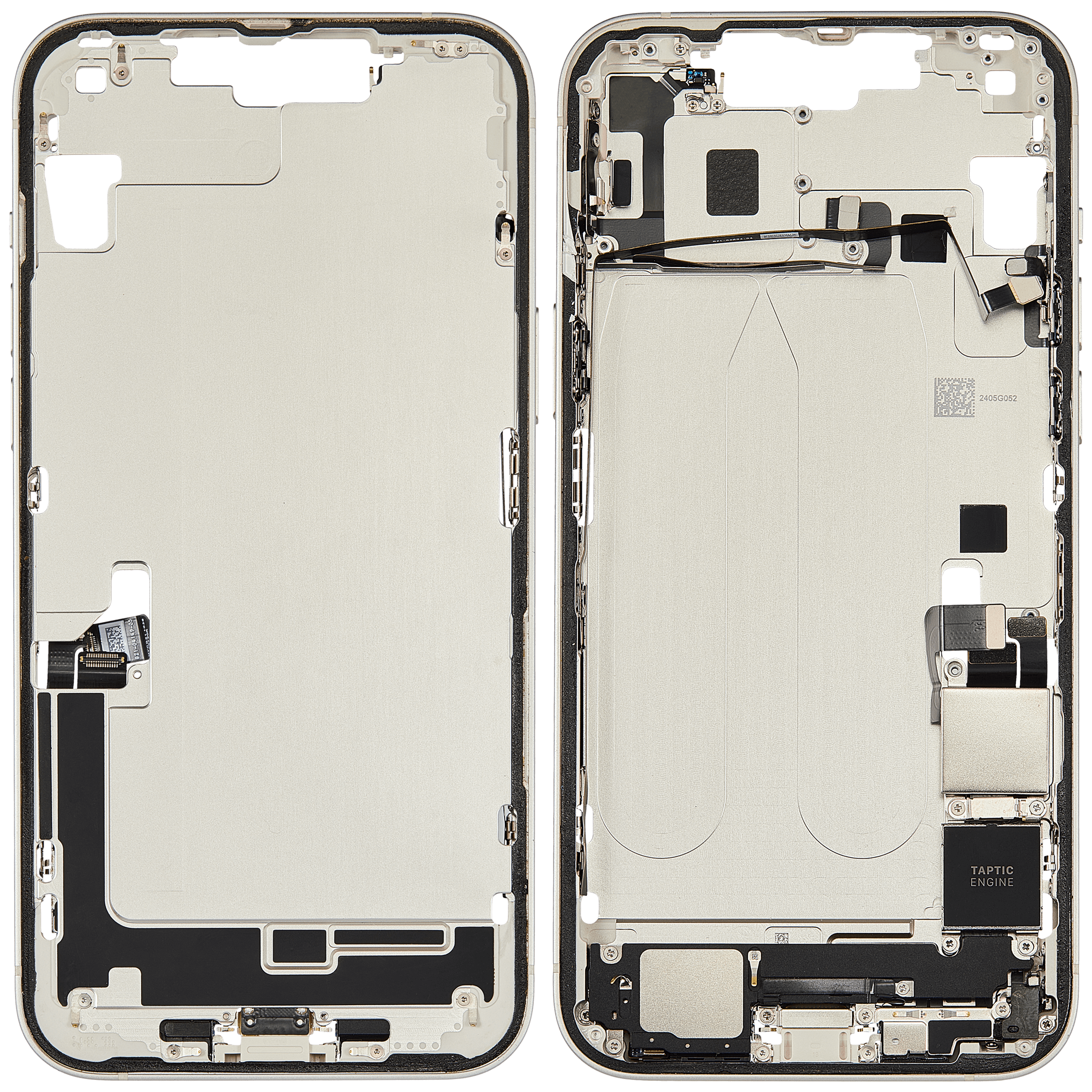 Mittelrahmen mit Ladebuchsen-Flex und Kleinteilen für iPhone 14 Plus (US-Version) (ausgebautes Originalteil: Grade C) (Starlight) – Bild 2