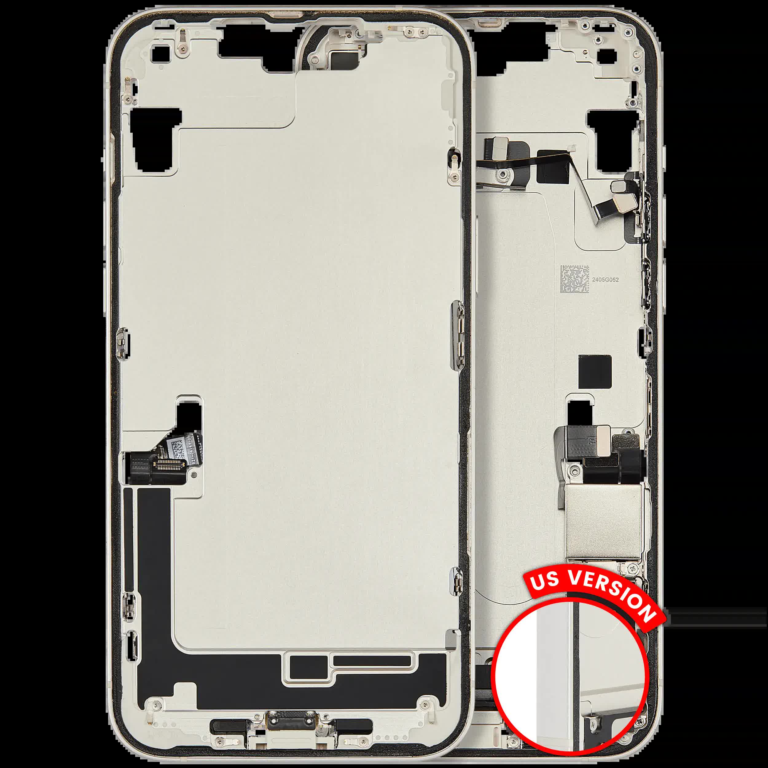 Mittelrahmen mit Ladebuchsen-Flex und Kleinteilen für iPhone 14 Plus (US-Version) (ausgebautes Originalteil: Grade C) (Starlight)