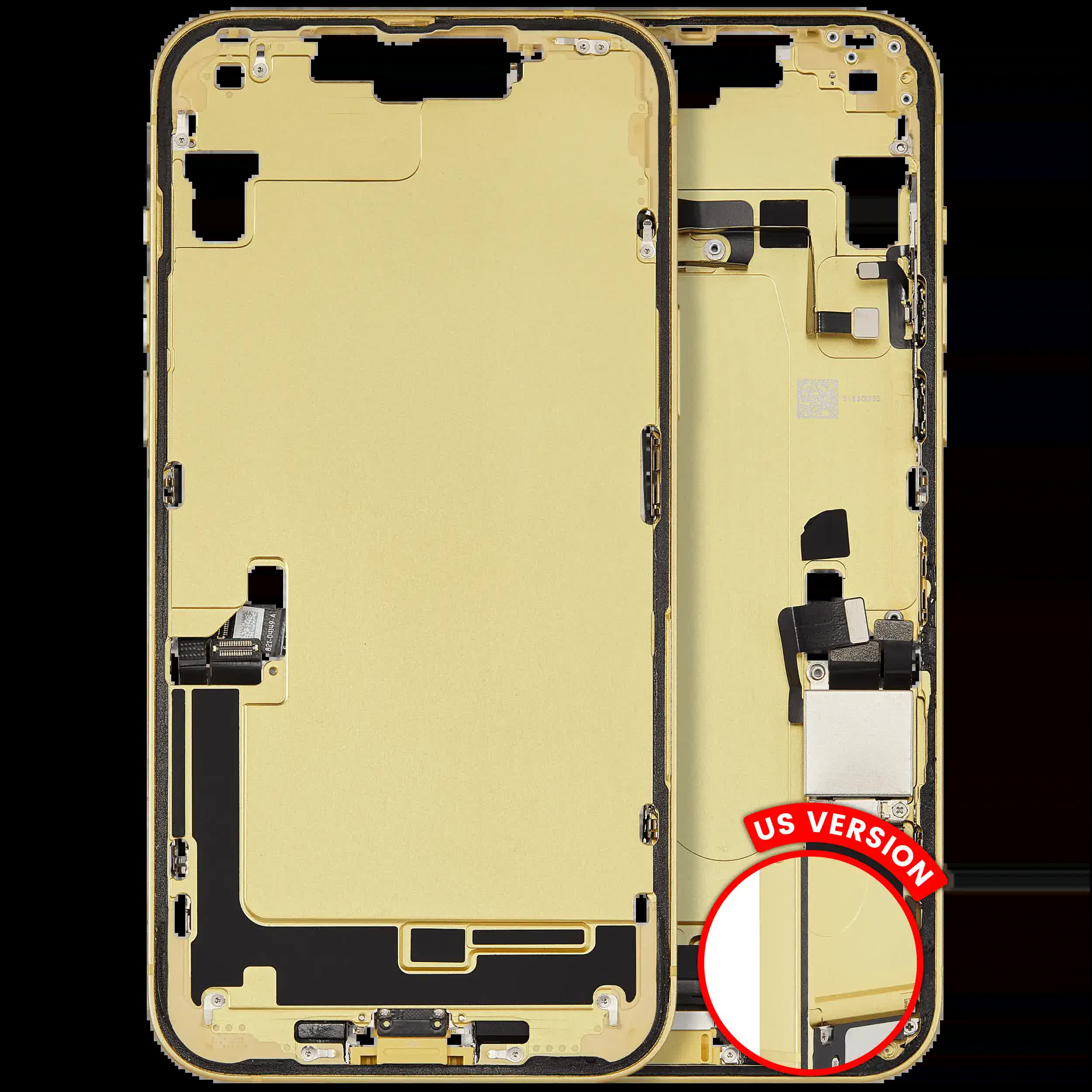 Mittelrahmen mit Ladebuchsen-Flex und Kleinteilen für iPhone 14 Plus (US-Version) (ausgebautes Originalteil: Grade C) (Yellow)