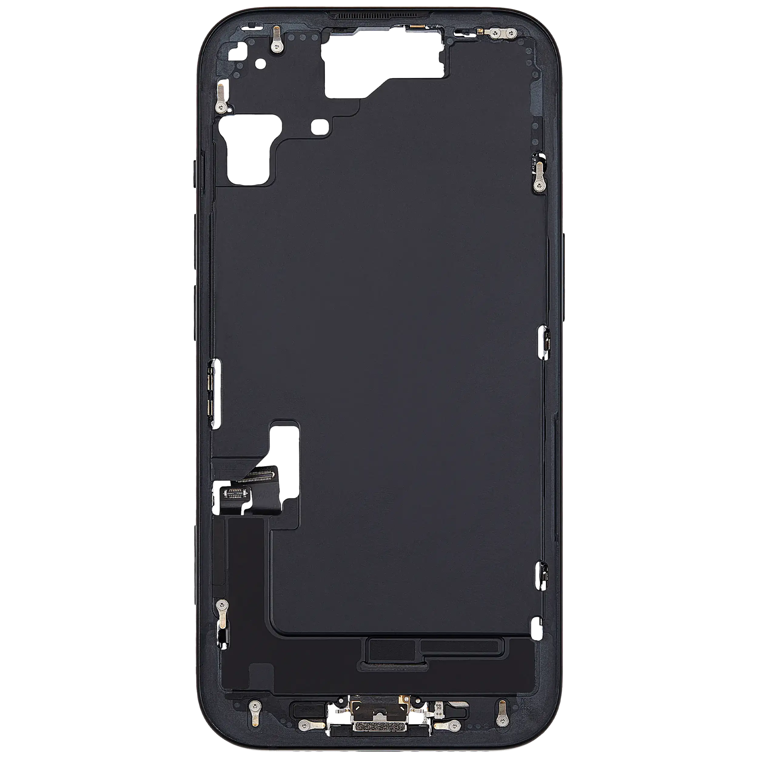Mittelrahmen mit Ladebuchsen-Flex und Kleinteilen für iPhone 15 (EU / globale Version) (ausgebautes Originalteil: Grade B) (Black (Schwarz)) – Bild 3