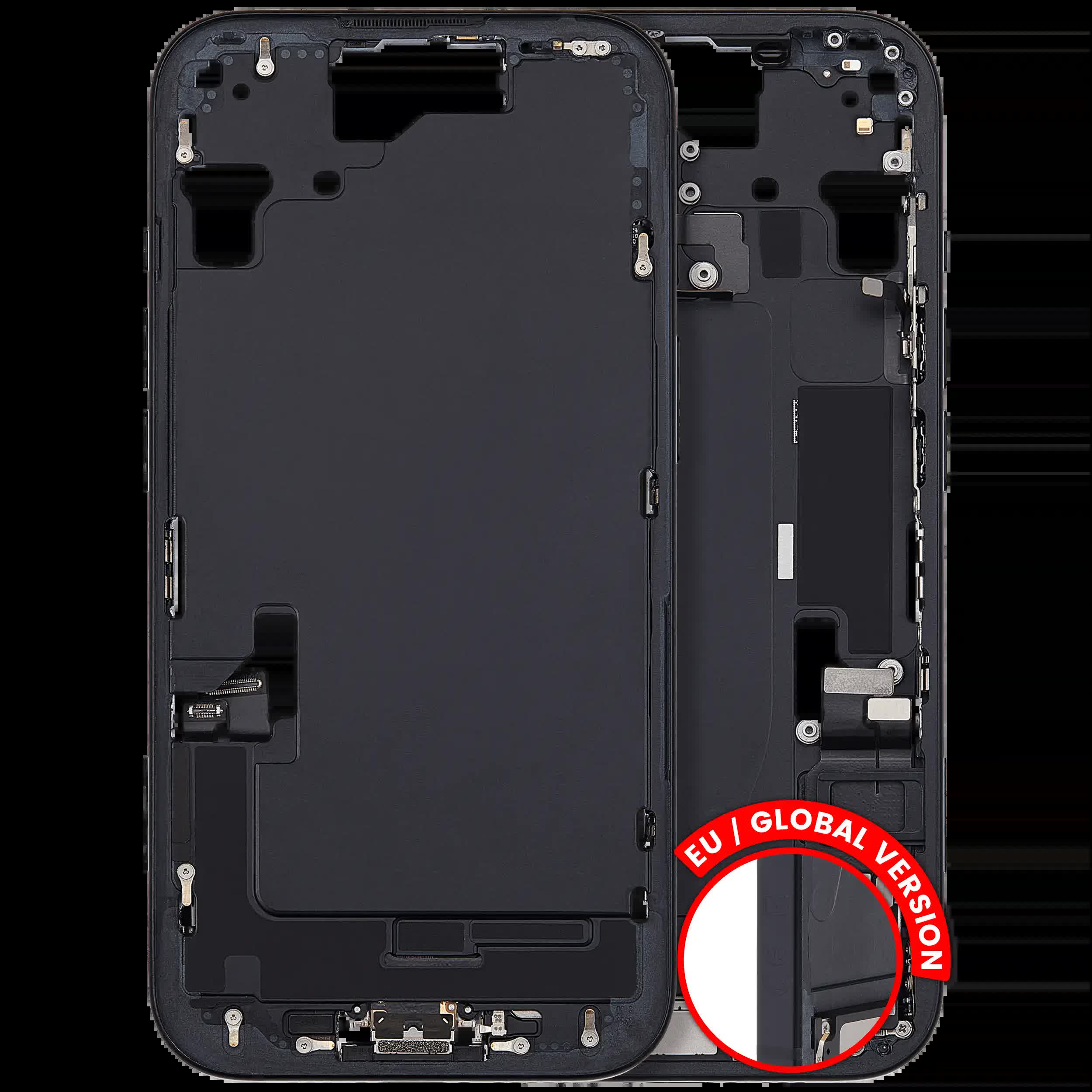 Mittelrahmen mit Ladebuchsen-Flex und Kleinteilen für iPhone 15 (EU / globale Version) (ausgebautes Originalteil: Grade B) (Black (Schwarz))