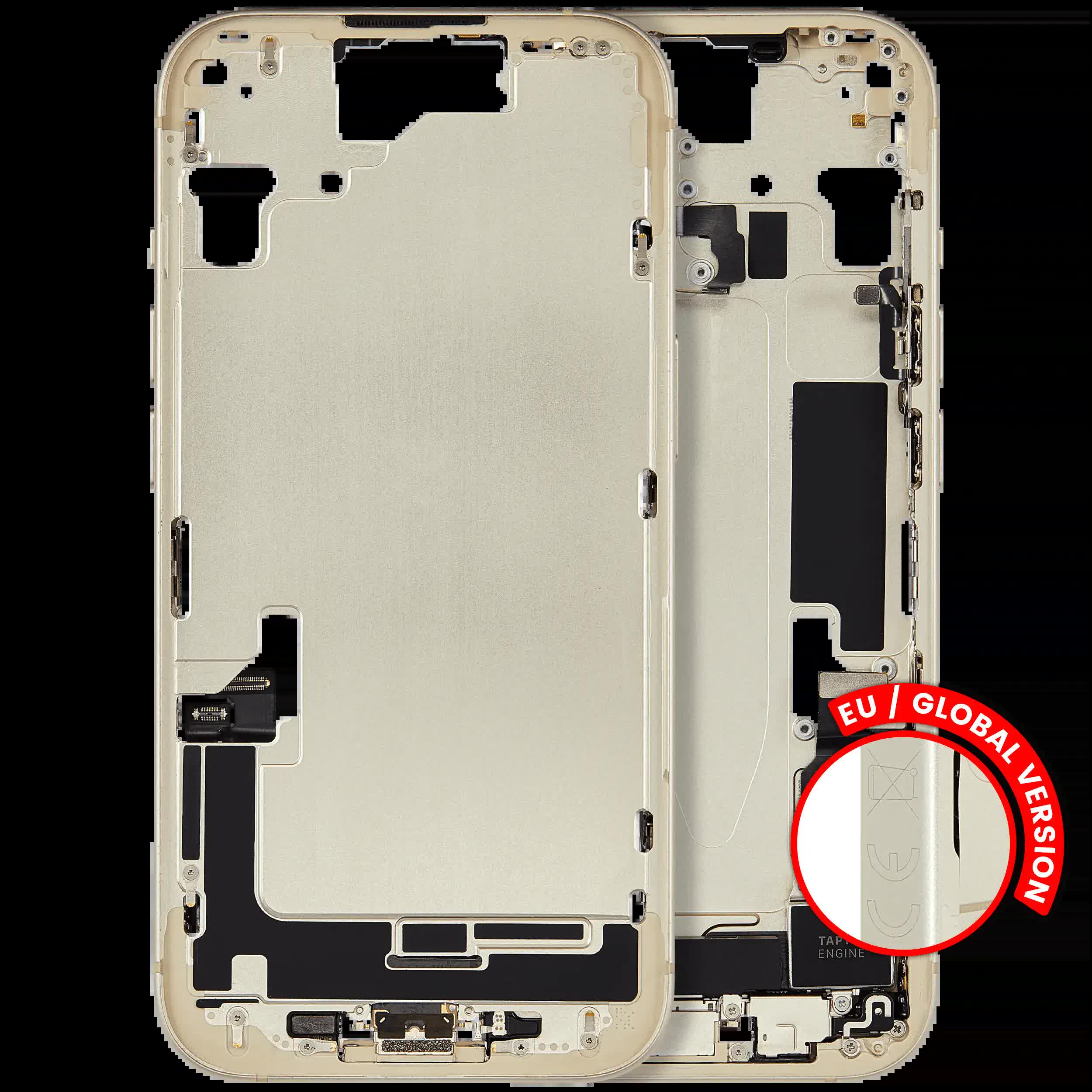 Mittelrahmen mit Ladebuchsen-Flex und Kleinteilen für iPhone 15 (EU / globale Version) (ausgebautes Originalteil: Grade B) (Yellow)