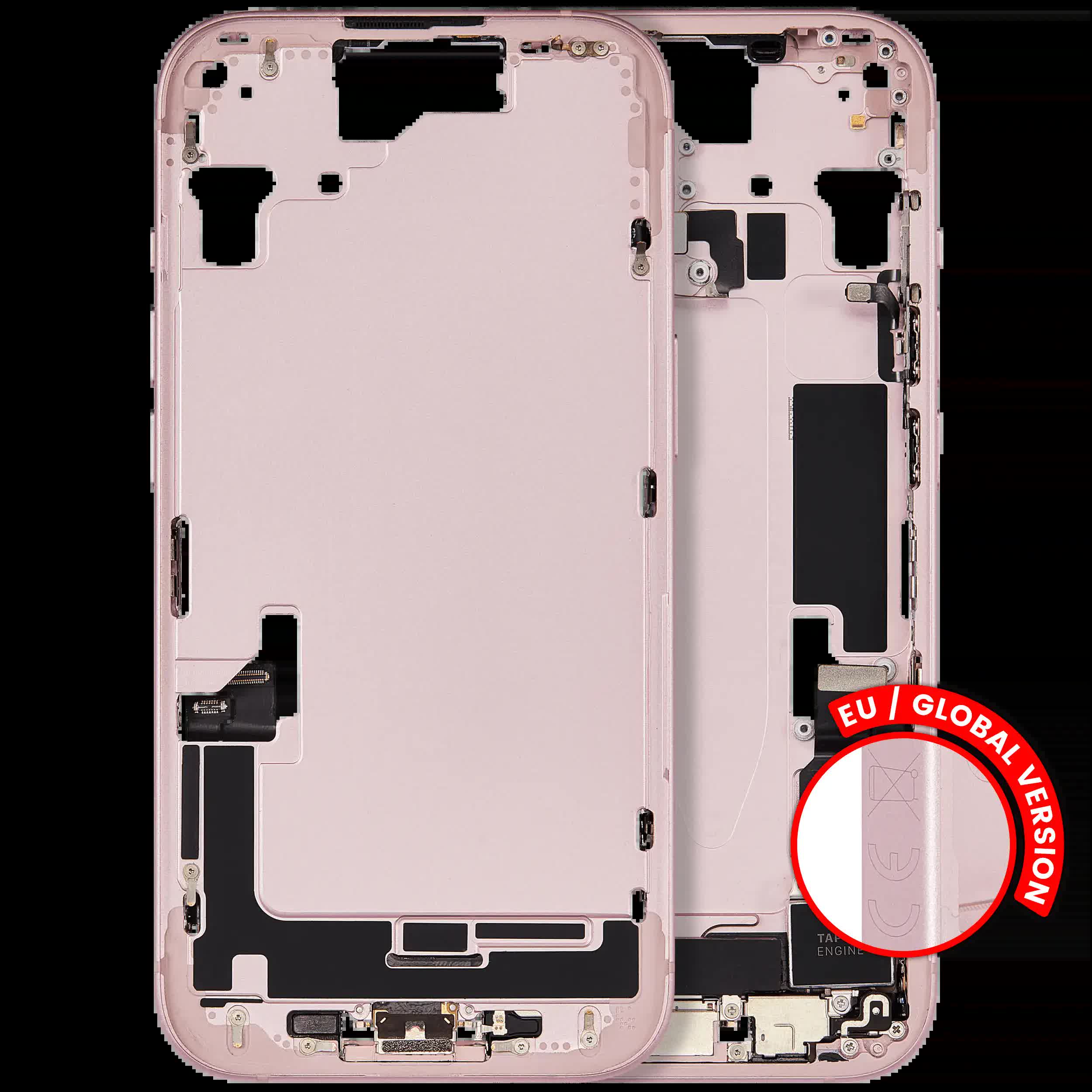Mittelrahmen mit Ladebuchsen-Flex und Kleinteilen für iPhone 15 (EU / globale Version) (ausgebautes Originalteil: Grade B) (Pink (Rosa))