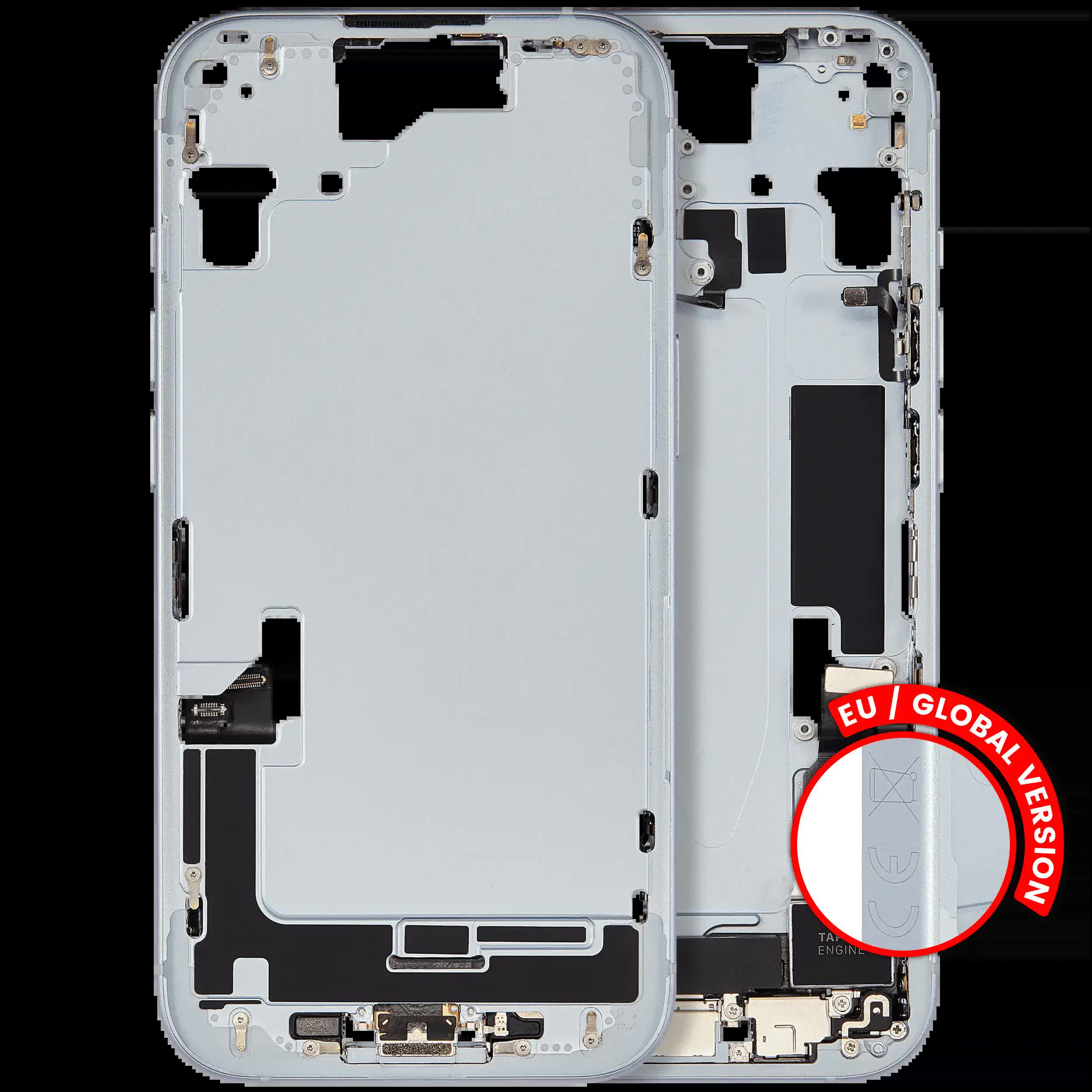 Mittelrahmen mit Ladebuchsen-Flex und Kleinteilen für iPhone 15 (EU / globale Version) (ausgebautes Originalteil: Grade C) (Blue (Blau))