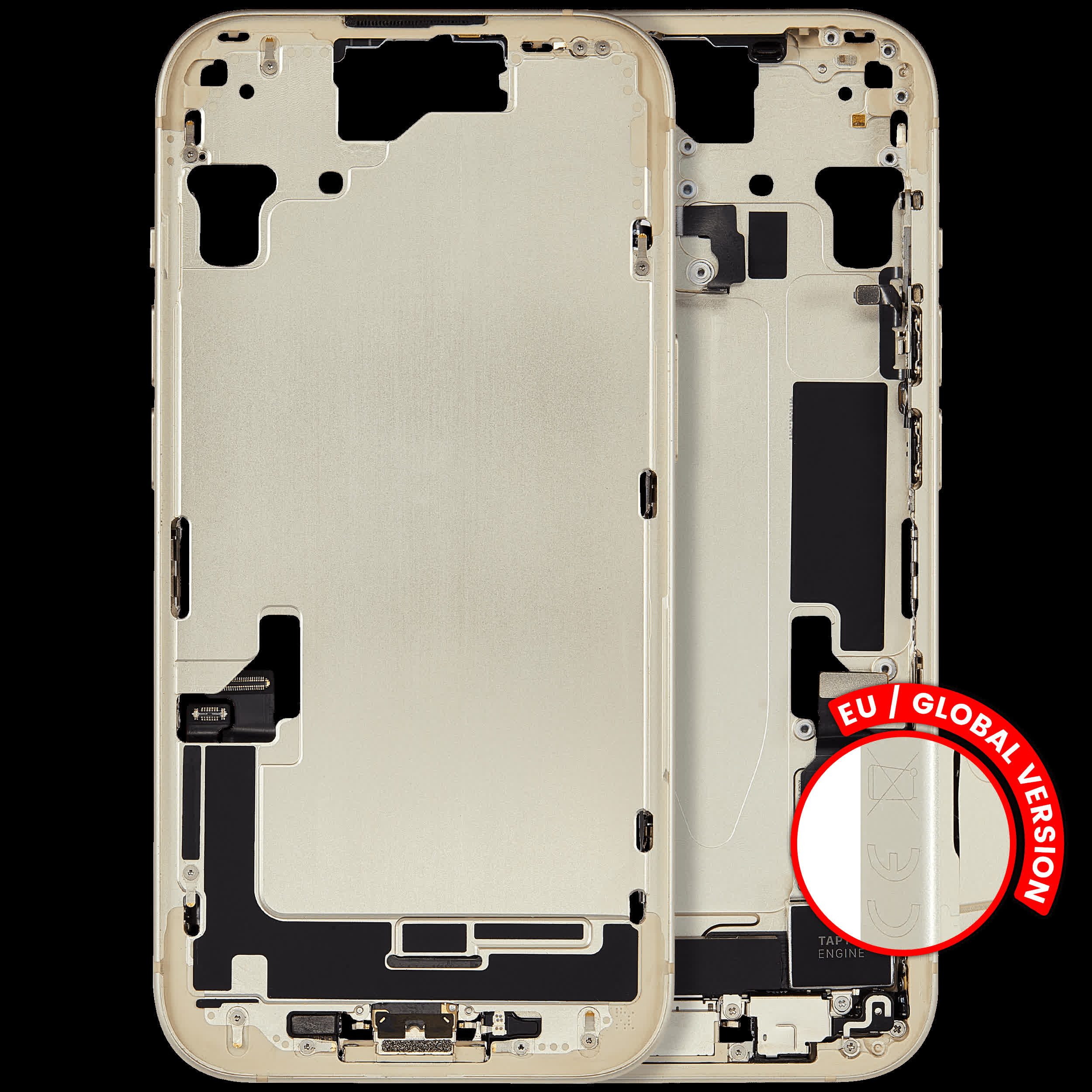 Mittelrahmen mit Ladebuchsen-Flex und Kleinteilen für iPhone 15 (EU / globale Version) (ausgebautes Originalteil: Grade C) (Yellow)