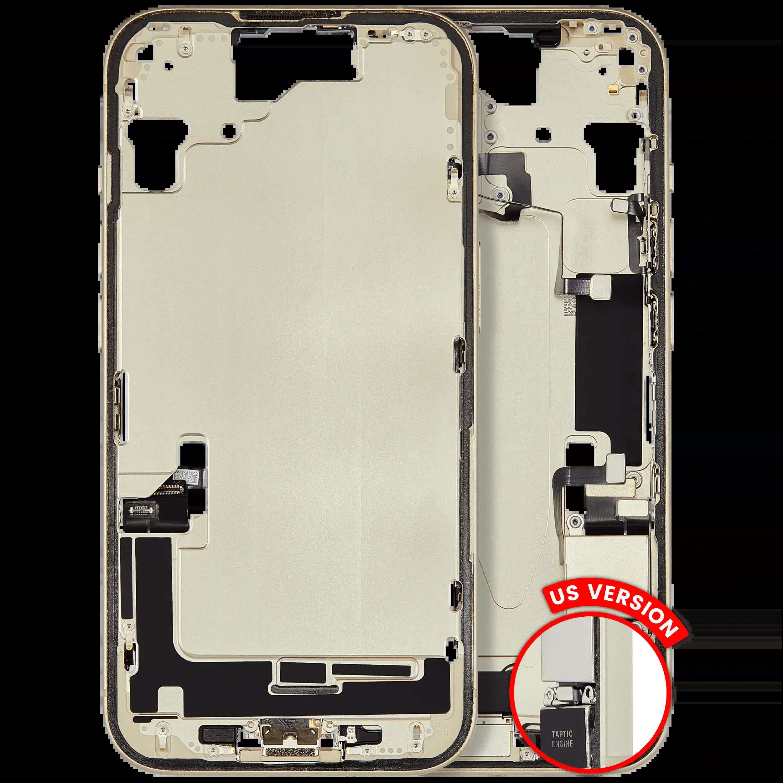 Mittelrahmen mit Ladebuchsen-Flex und Kleinteilen für iPhone 15 (US-Version) (ausgebautes Originalteil: Grade A) (Yellow)