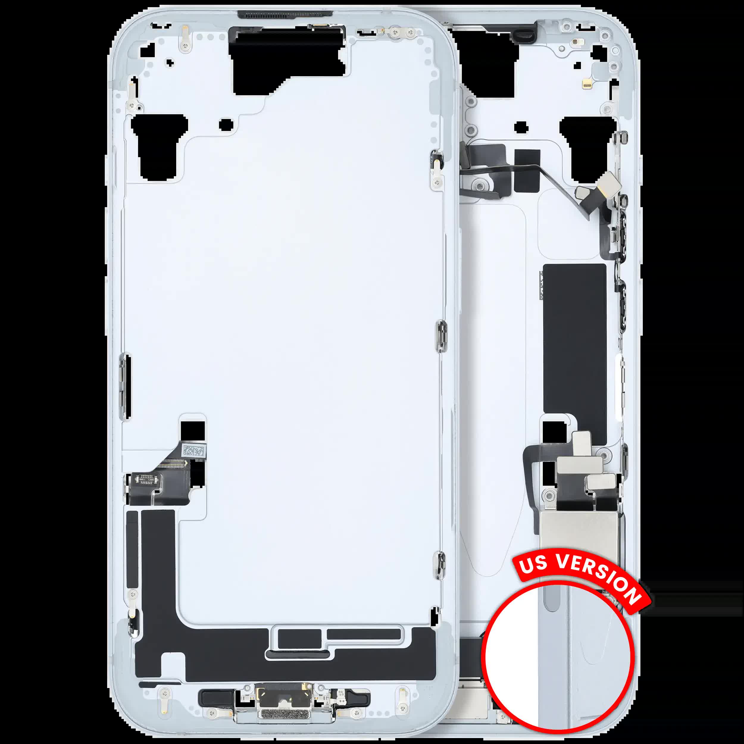 Mittelrahmen mit Ladebuchsen-Flex und Kleinteilen für iPhone 15 (US-Version) (ausgebautes Originalteil: Grade B) (Blue (Blau))