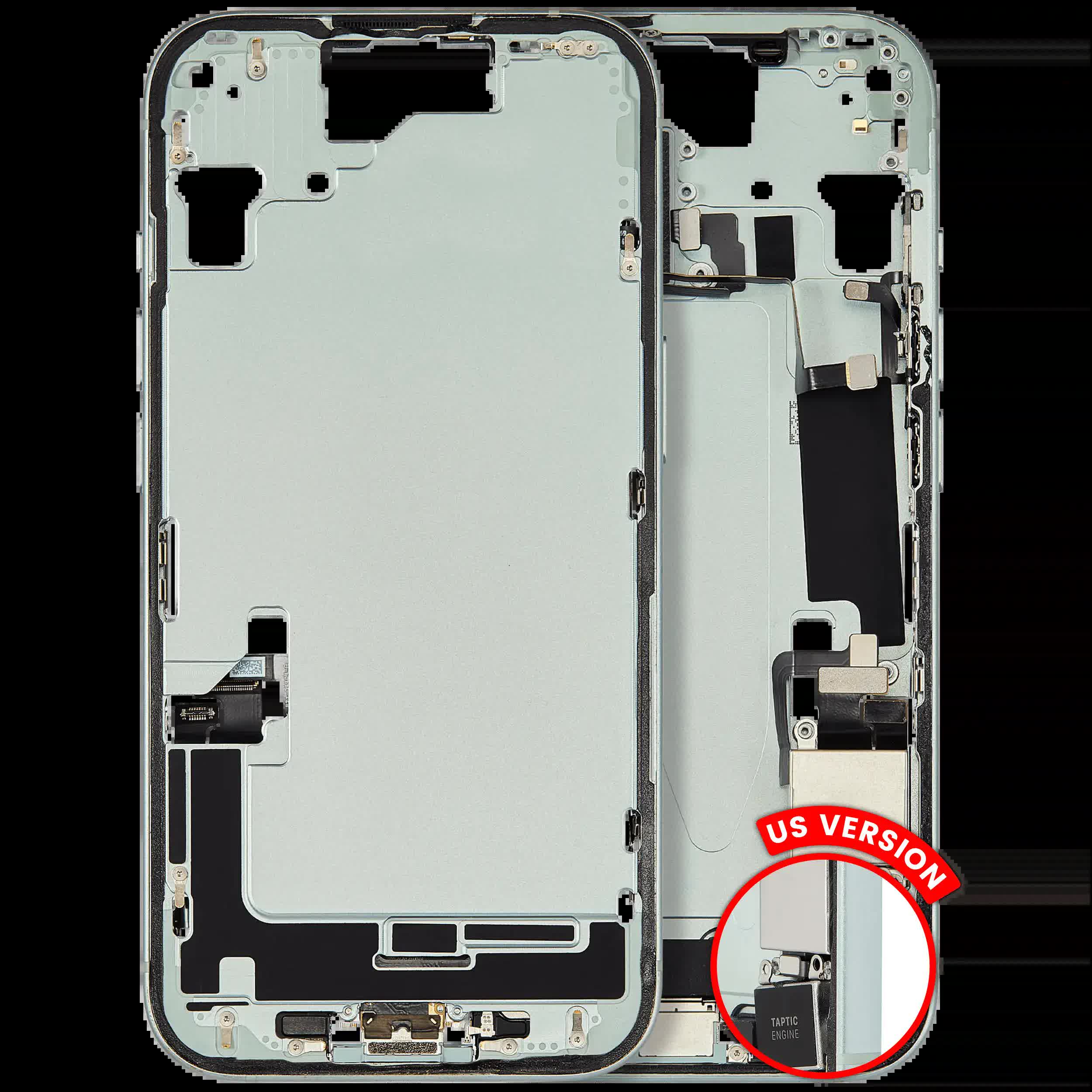 Mittelrahmen mit Ladebuchsen-Flex und Kleinteilen für iPhone 15 (US-Version) (ausgebautes Originalteil: Grade C) (Green (Grün))