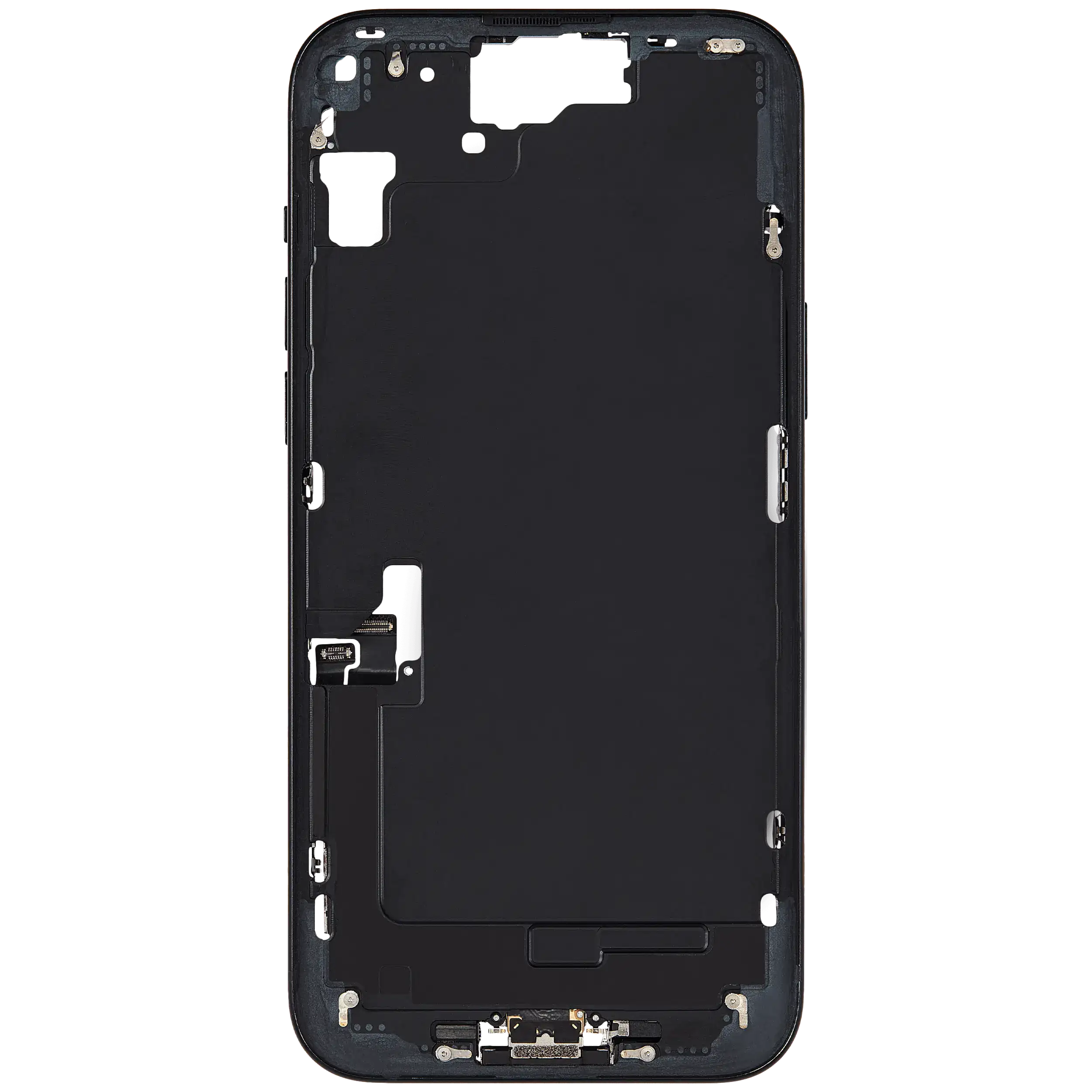 Mittelrahmen mit Ladebuchsen-Flex und Kleinteilen für iPhone 15 Plus (EU / globale Version) (ausgebautes Originalteil: Grade B) (Black (Schwarz)) – Bild 3