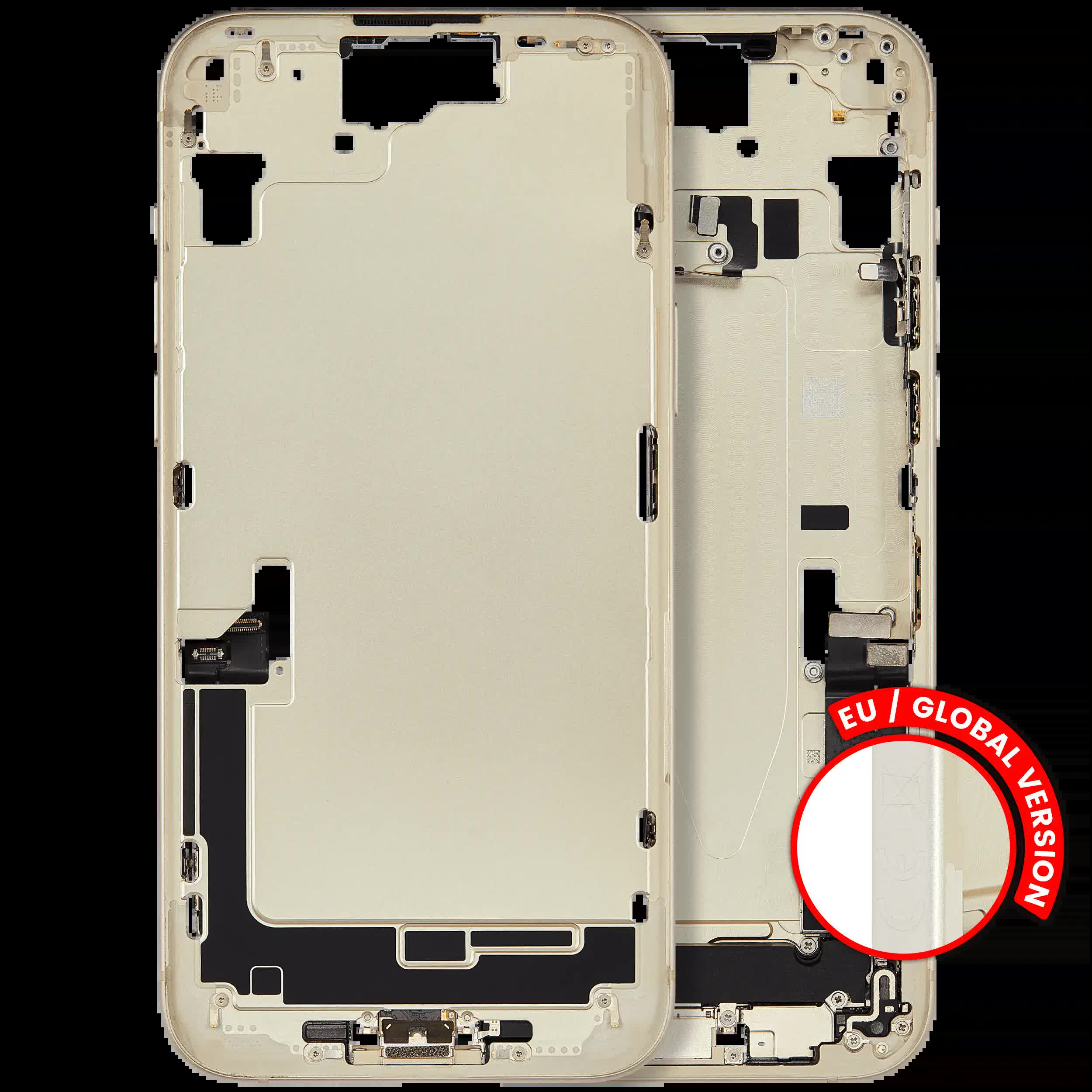 Mittelrahmen mit Ladebuchsen-Flex und Kleinteilen für iPhone 15 Plus (EU / globale Version) (ausgebautes Originalteil: Grade B) (Yellow)