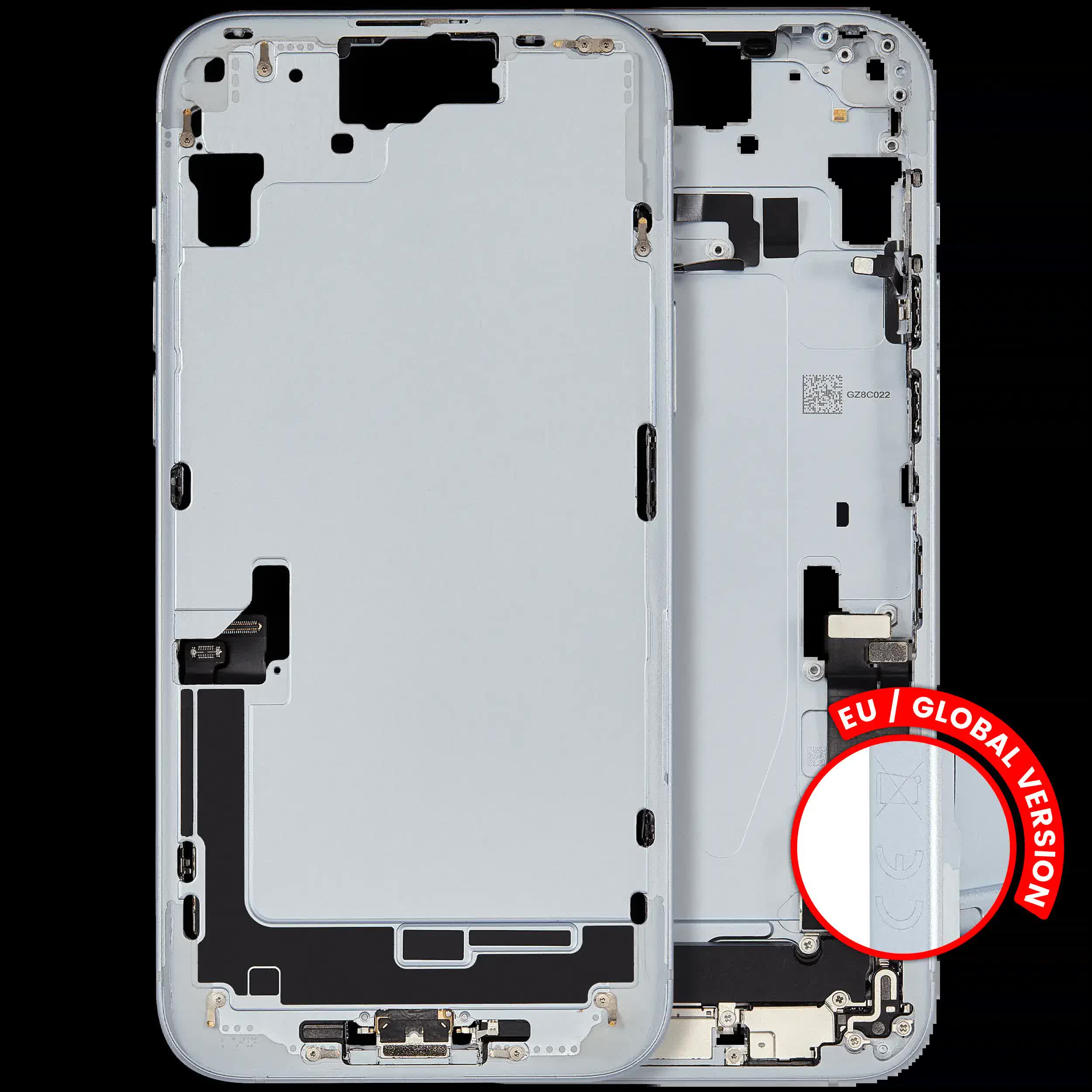Mittelrahmen mit Ladebuchsen-Flex und Kleinteilen für iPhone 15 Plus (EU / globale Version) (ausgebautes Originalteil: Grade C) (Blue (Blau))