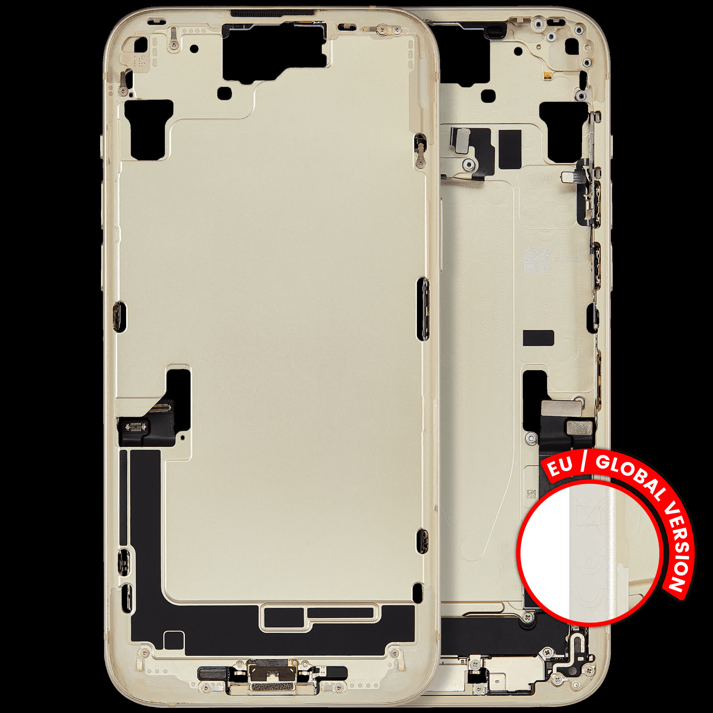 Mittelrahmen mit Ladebuchsen-Flex und Kleinteilen für iPhone 15 Plus (EU / globale Version) (ausgebautes Originalteil: Grade C) (Yellow)