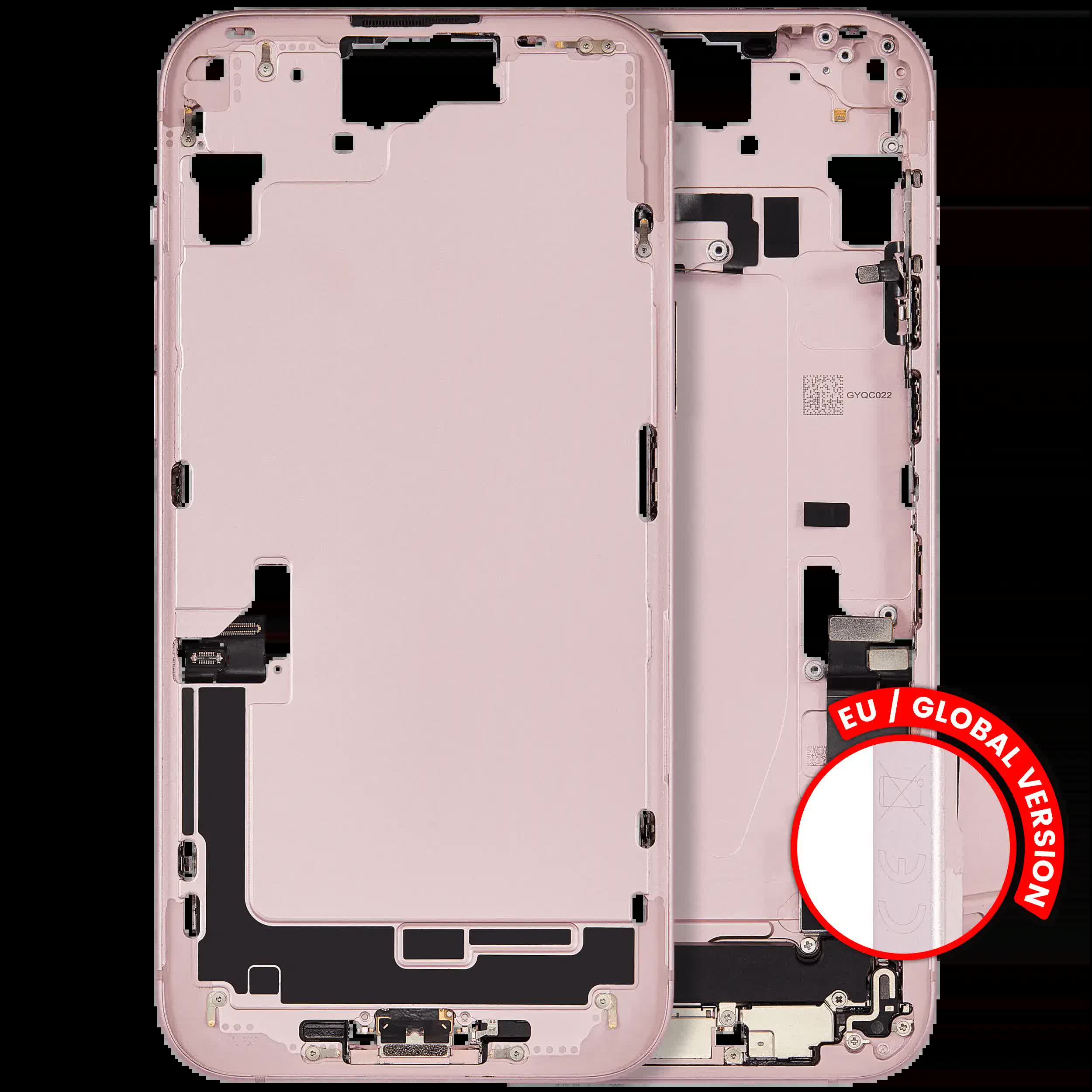 Mittelrahmen mit Ladebuchsen-Flex und Kleinteilen für iPhone 15 Plus (EU / globale Version) (ausgebautes Originalteil: Grade C) (Pink (Rosa))