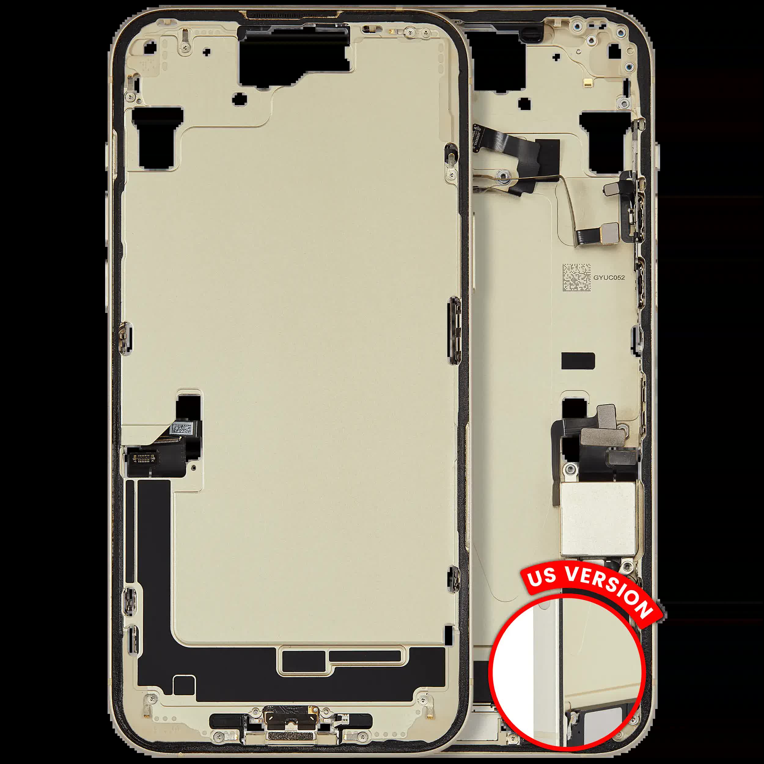 Mittelrahmen mit Ladebuchsen-Flex und Kleinteilen für iPhone 15 Plus (US-Version) (ausgebautes Originalteil: Grade A) (Yellow)