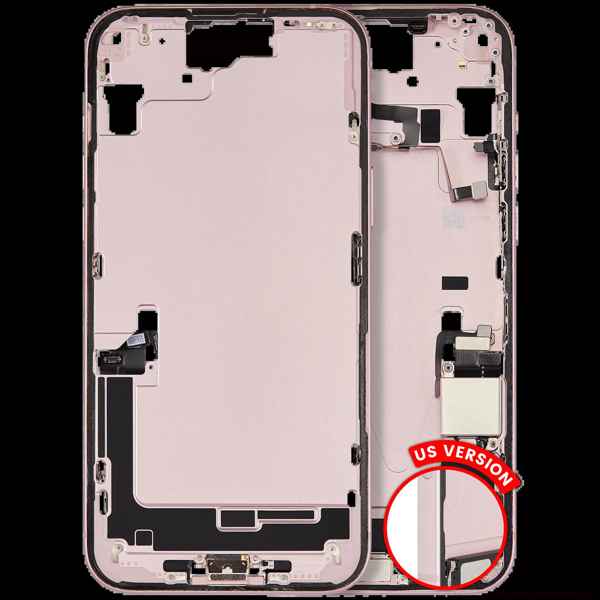 Mittelrahmen mit Ladebuchsen-Flex und Kleinteilen für iPhone 15 Plus (US-Version) (ausgebautes Originalteil: Grade A) (Pink (Rosa))