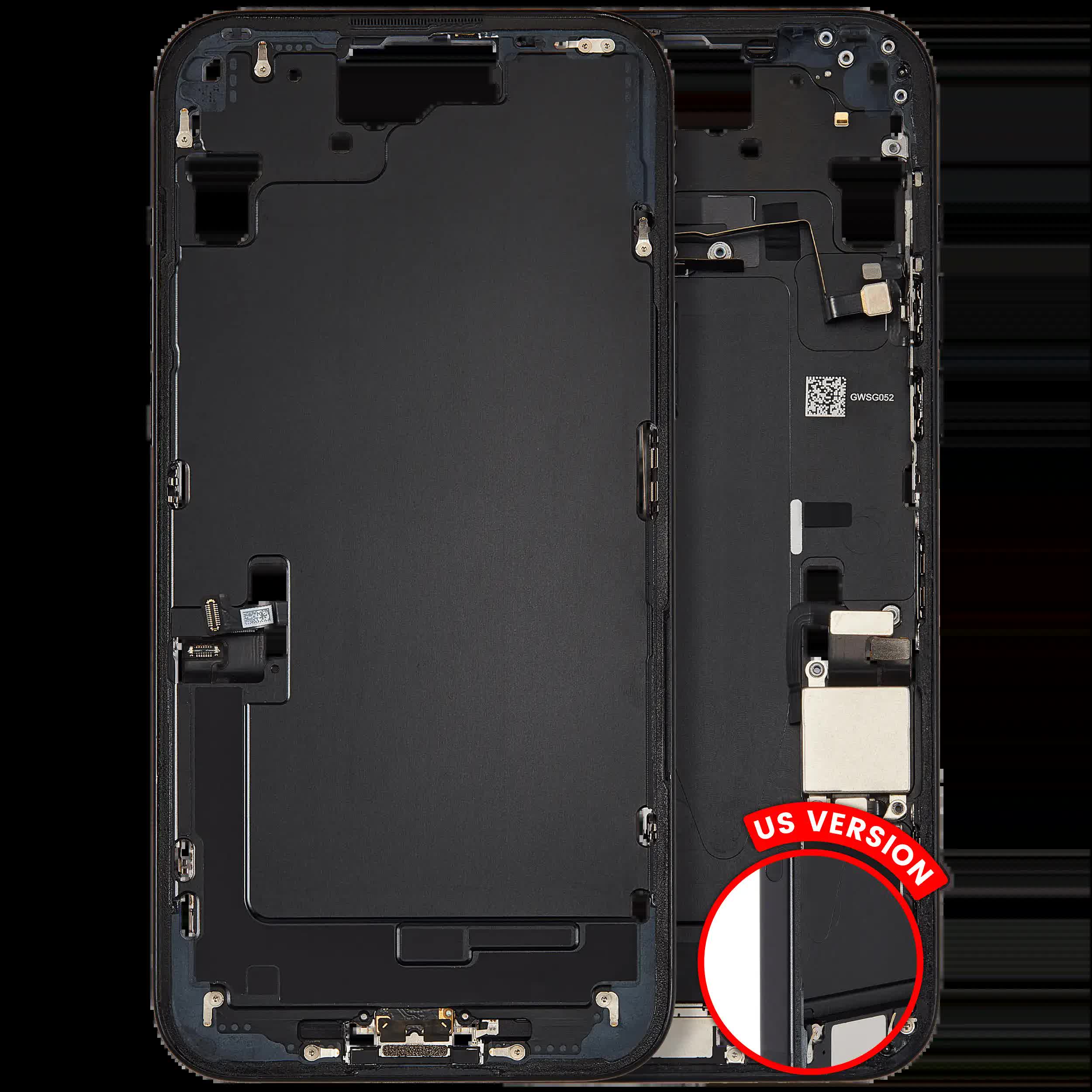 Mittelrahmen mit Ladebuchsen-Flex und Kleinteilen für iPhone 15 Plus (US-Version) (ausgebautes Originalteil: Grade C) (Black (Schwarz))