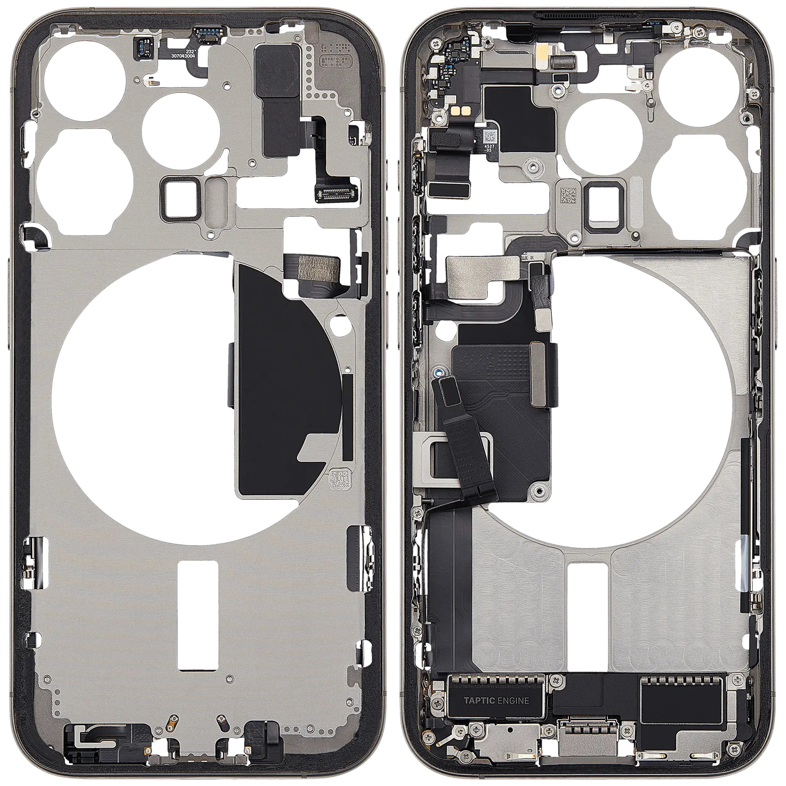Mittelrahmen mit Ladebuchsen-Flex und Kleinteilen für iPhone 15 Pro (EU / globale Version) (ausgebautes Originalteil: Grade B) (Natural Titanium) – Bild 2