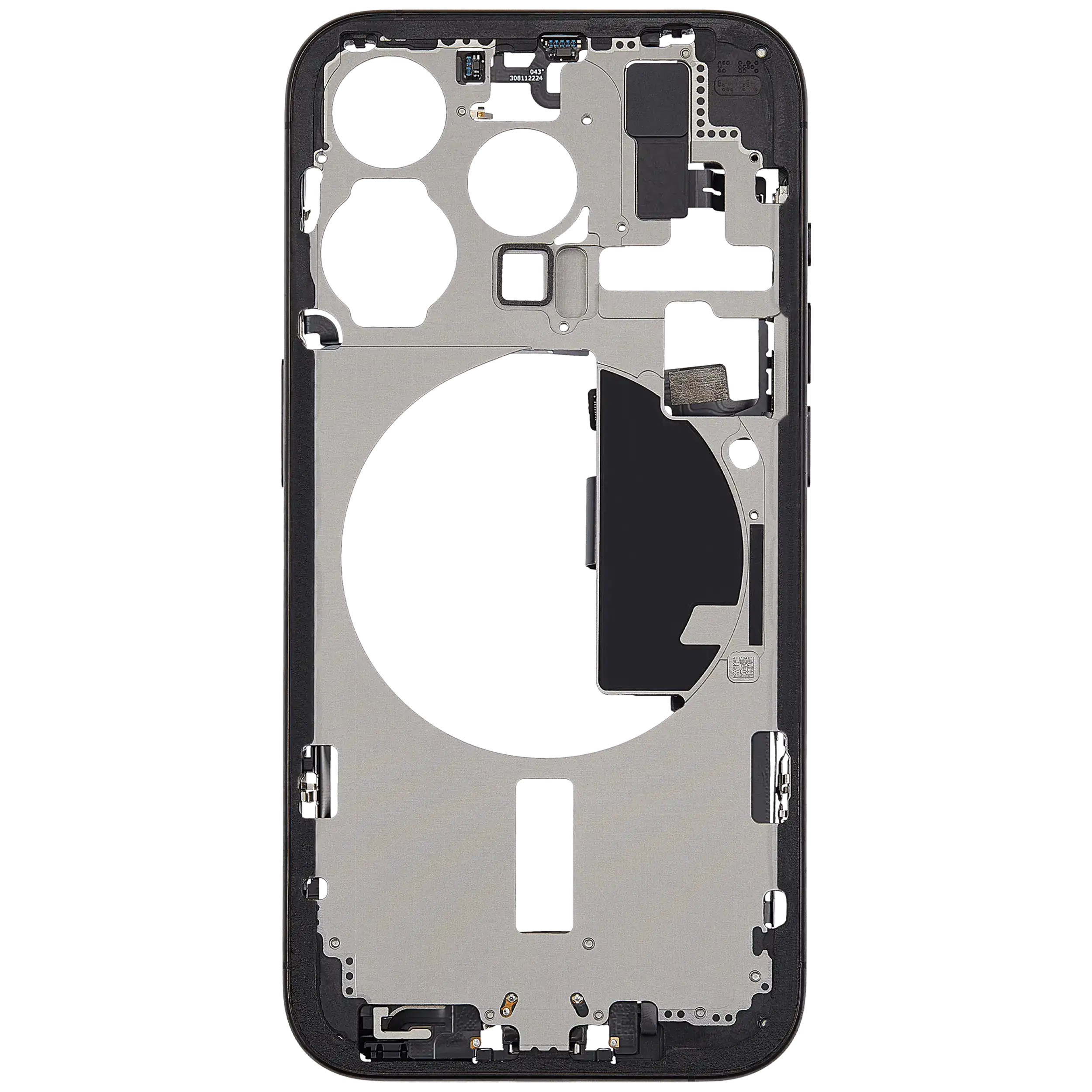 Mittelrahmen mit Ladebuchsen-Flex und Kleinteilen für iPhone 15 Pro (EU / globale Version) (ausgebautes Originalteil: Grade C) (Black Titanium) – Bild 3