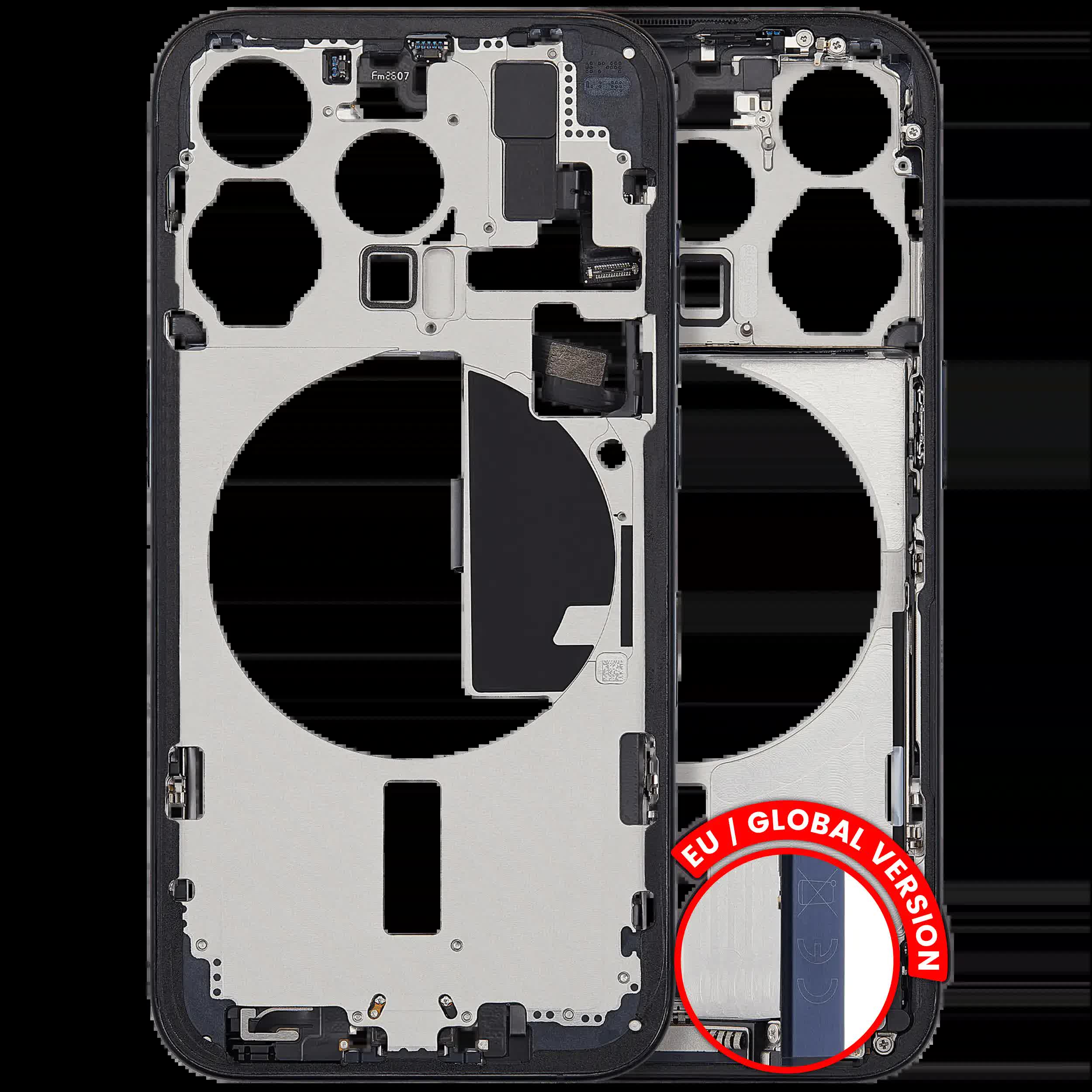 Mittelrahmen mit Ladebuchsen-Flex und Kleinteilen für iPhone 15 Pro (EU / globale Version) (ausgebautes Originalteil: Grade C) (Blue Titanium)