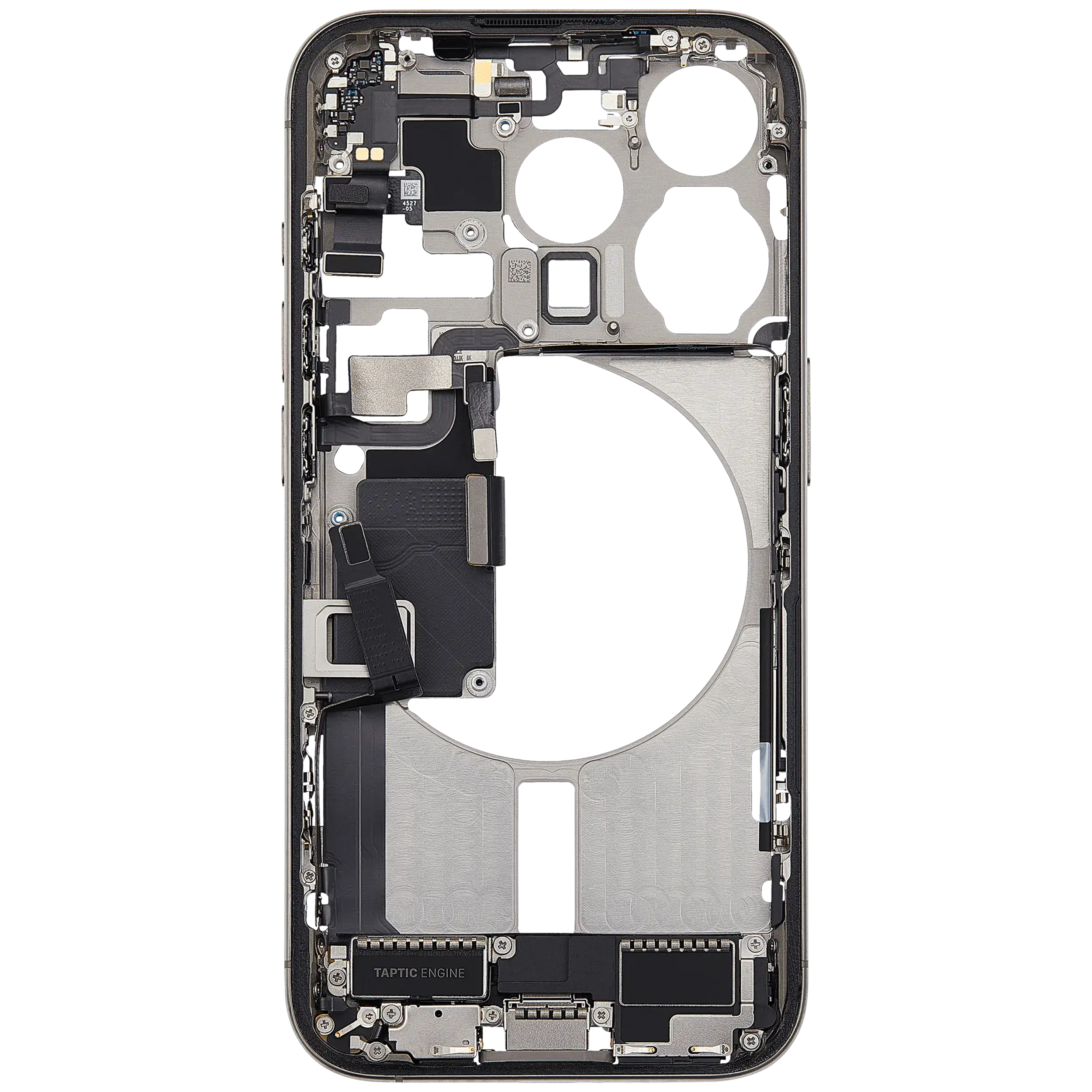 Mittelrahmen mit Ladebuchsen-Flex und Kleinteilen für iPhone 15 Pro (EU / globale Version) (ausgebautes Originalteil: Grade C) (Natural Titanium) – Bild 4