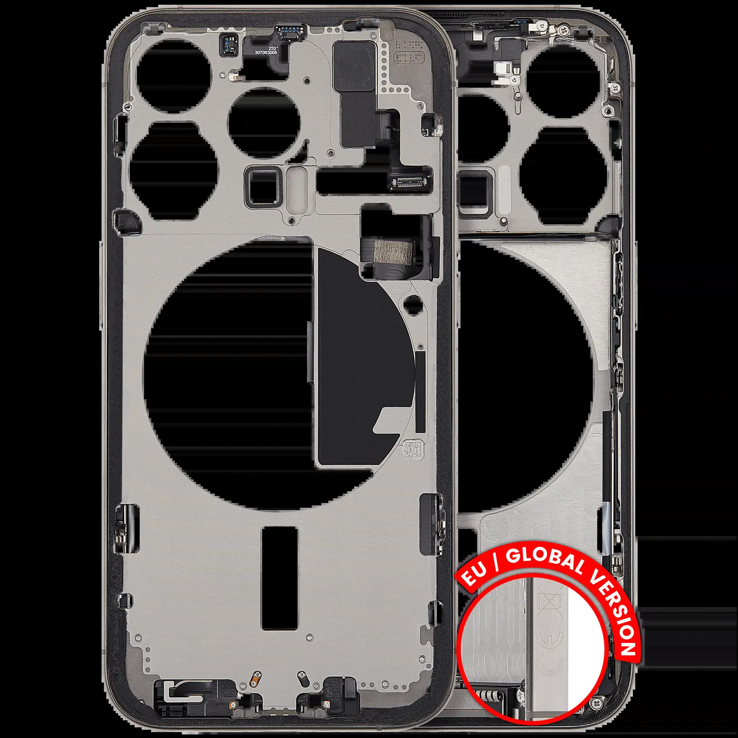 Mittelrahmen mit Ladebuchsen-Flex und Kleinteilen für iPhone 15 Pro (EU / globale Version) (ausgebautes Originalteil: Grade C) (Natural Titanium)