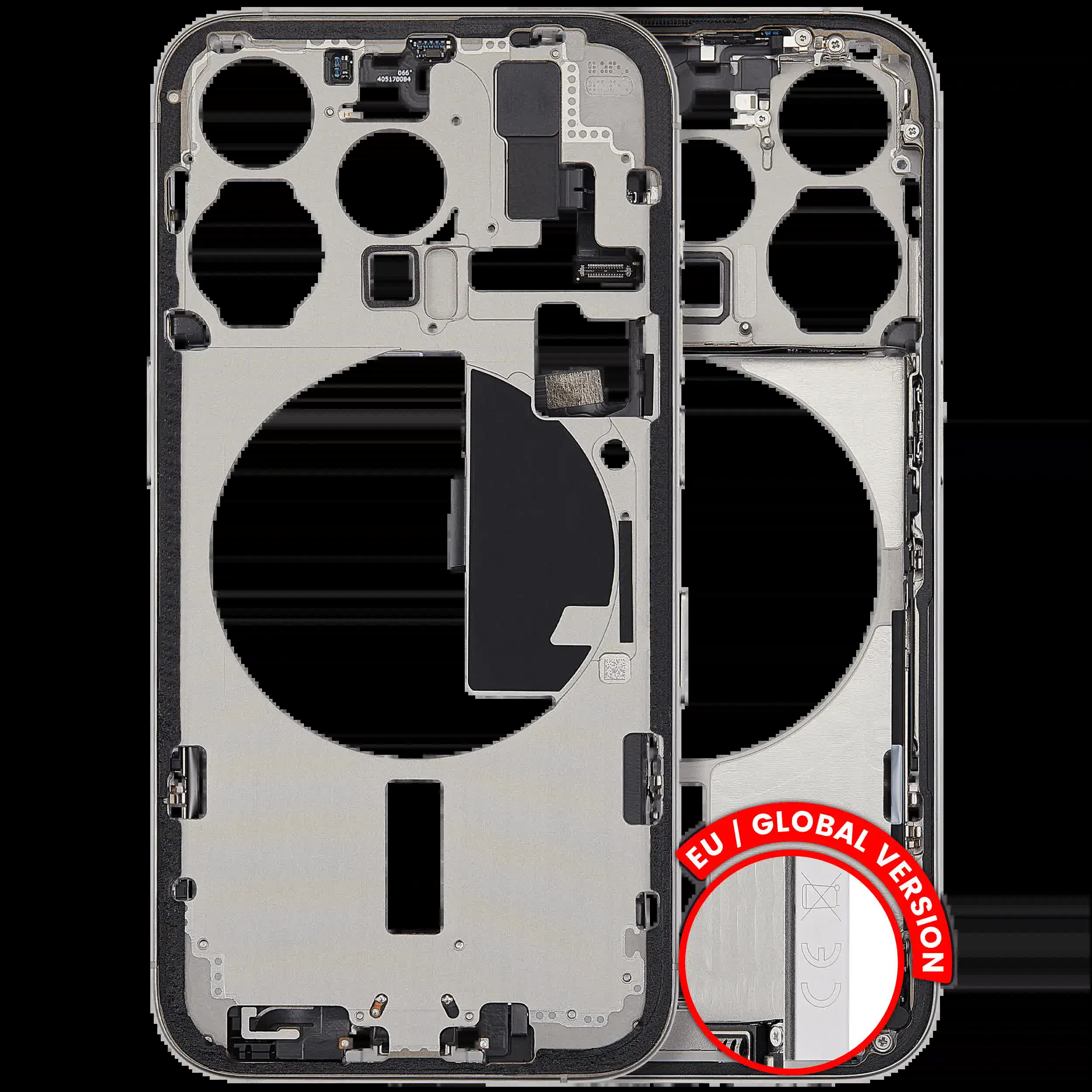 Mittelrahmen mit Ladebuchsen-Flex und Kleinteilen für iPhone 15 Pro (EU / globale Version) (ausgebautes Originalteil: Grade C) (White Titanium)