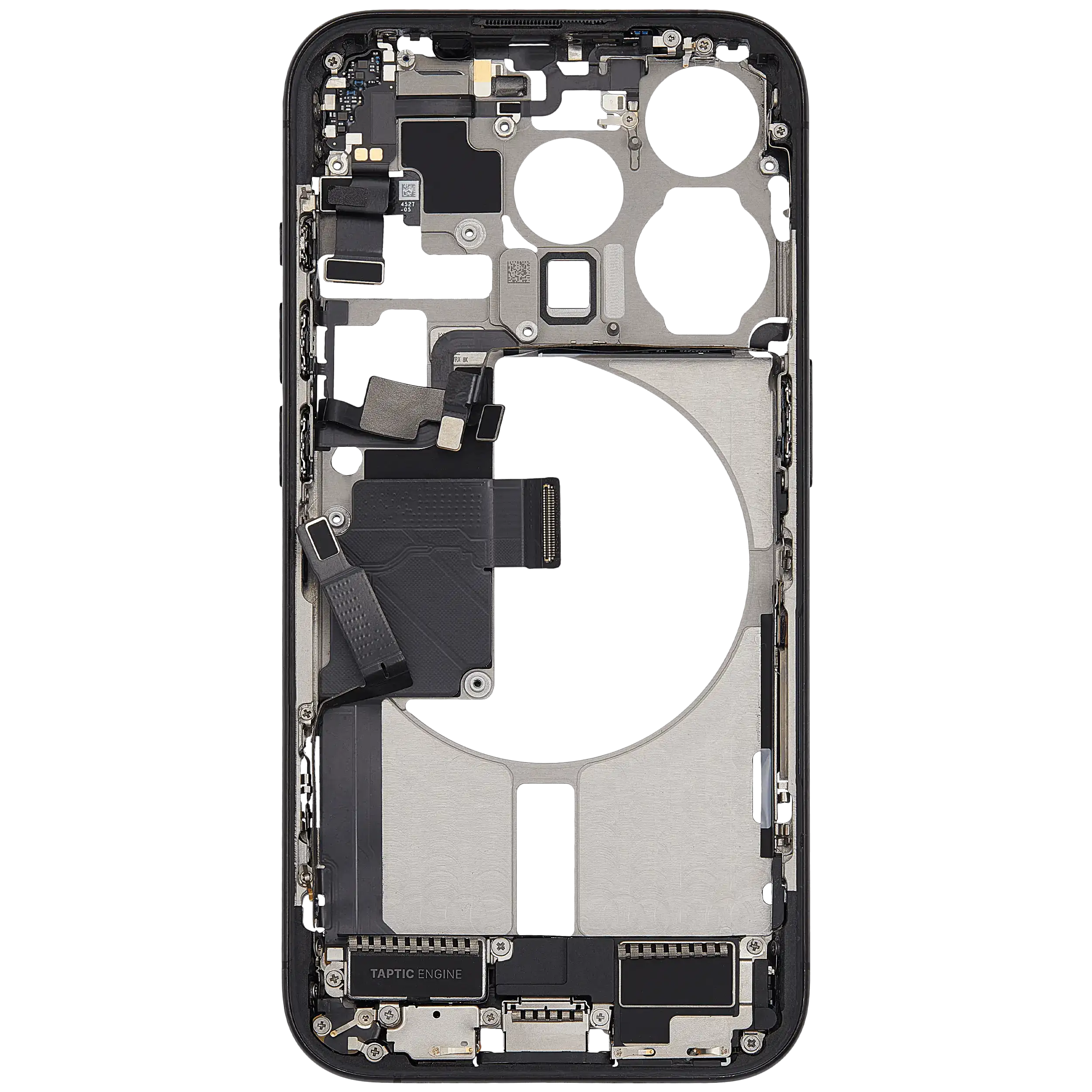 Mittelrahmen mit Ladebuchsen-Flex und Kleinteilen für iPhone 15 Pro (US-Version) (ausgebautes Originalteil: Grade A) (Black Titanium) – Bild 4