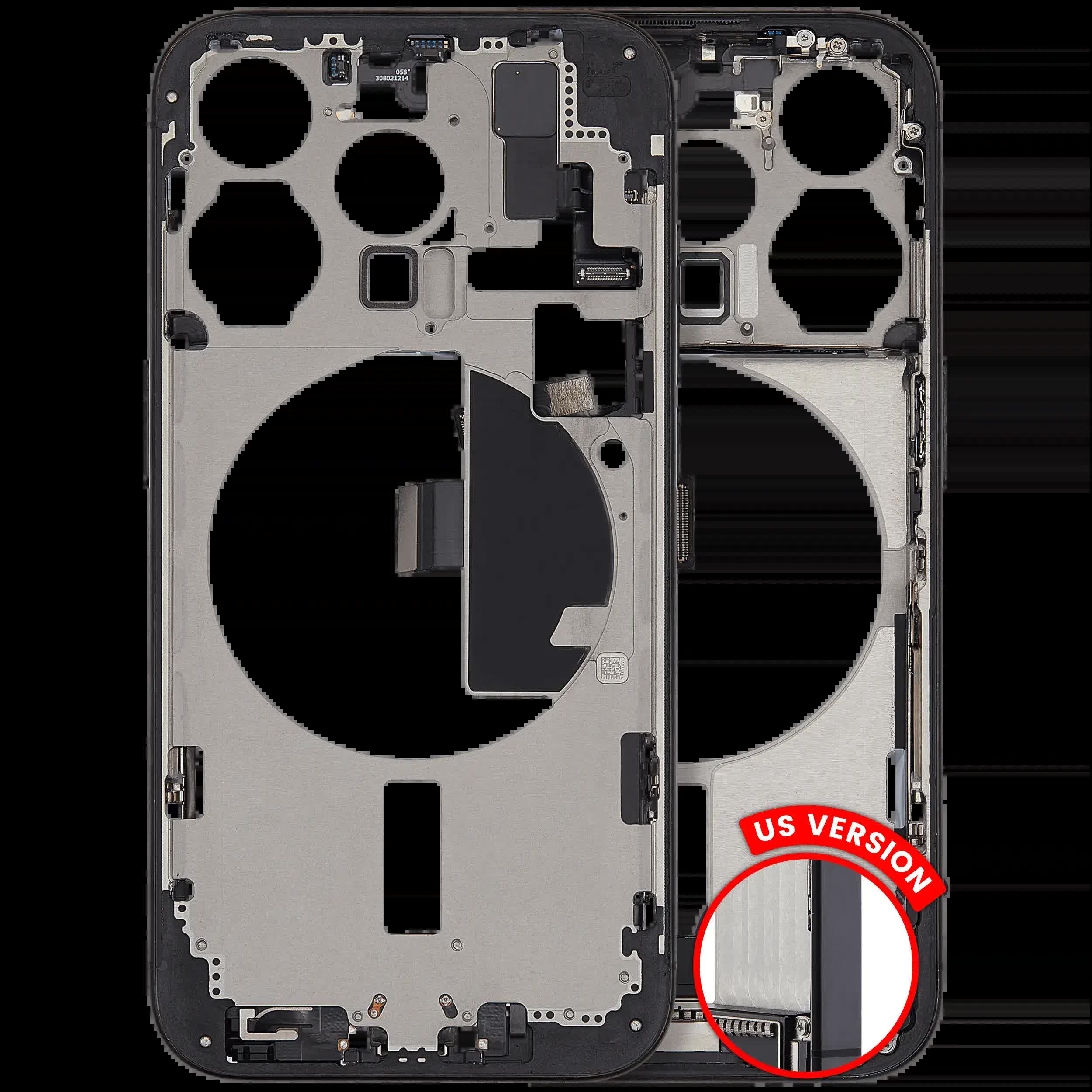 Mittelrahmen mit Ladebuchsen-Flex und Kleinteilen für iPhone 15 Pro (US-Version) (ausgebautes Originalteil: Grade A) (Black Titanium)