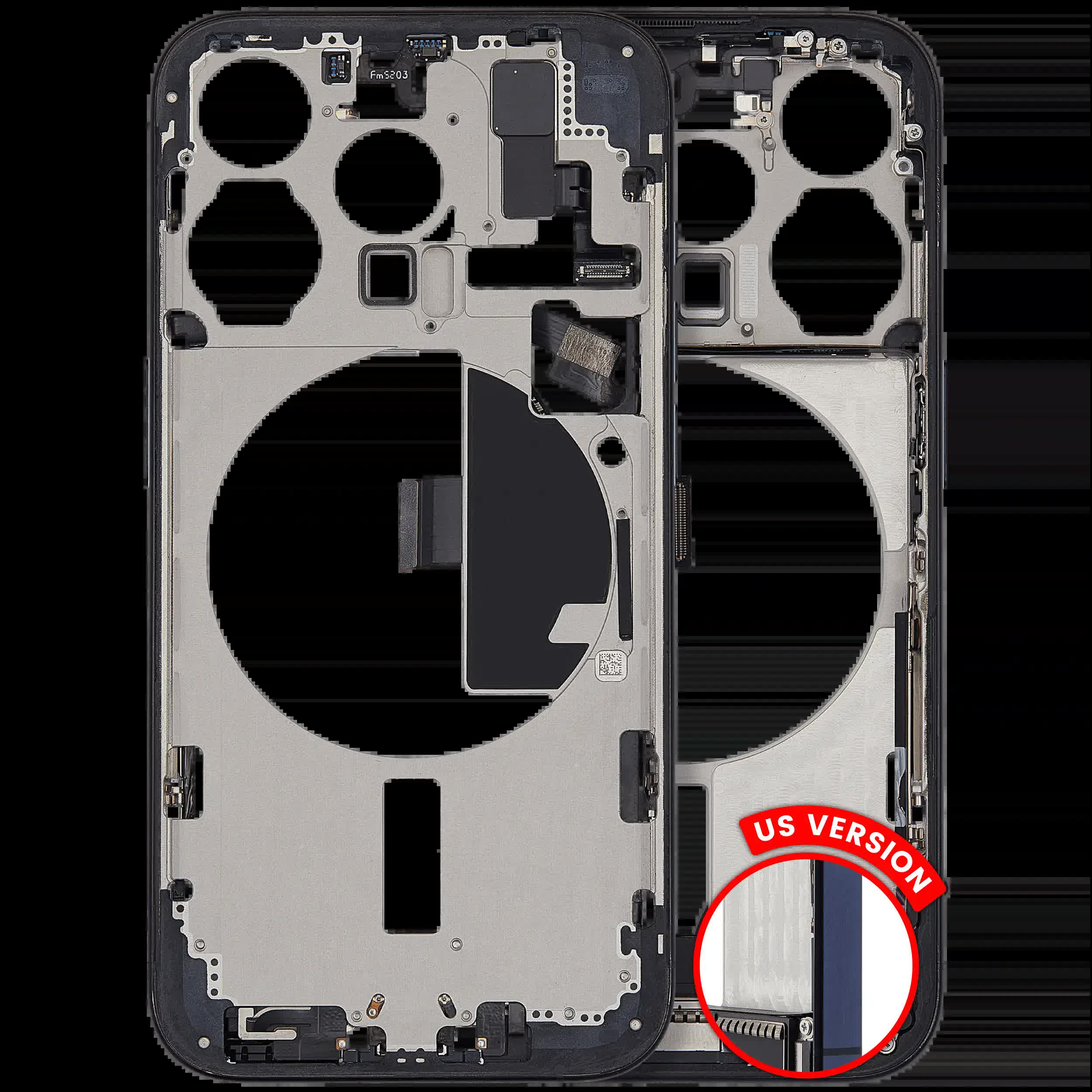 Mittelrahmen mit Ladebuchsen-Flex und Kleinteilen für iPhone 15 Pro (US-Version) (ausgebautes Originalteil: Grade A) (Blue Titanium)