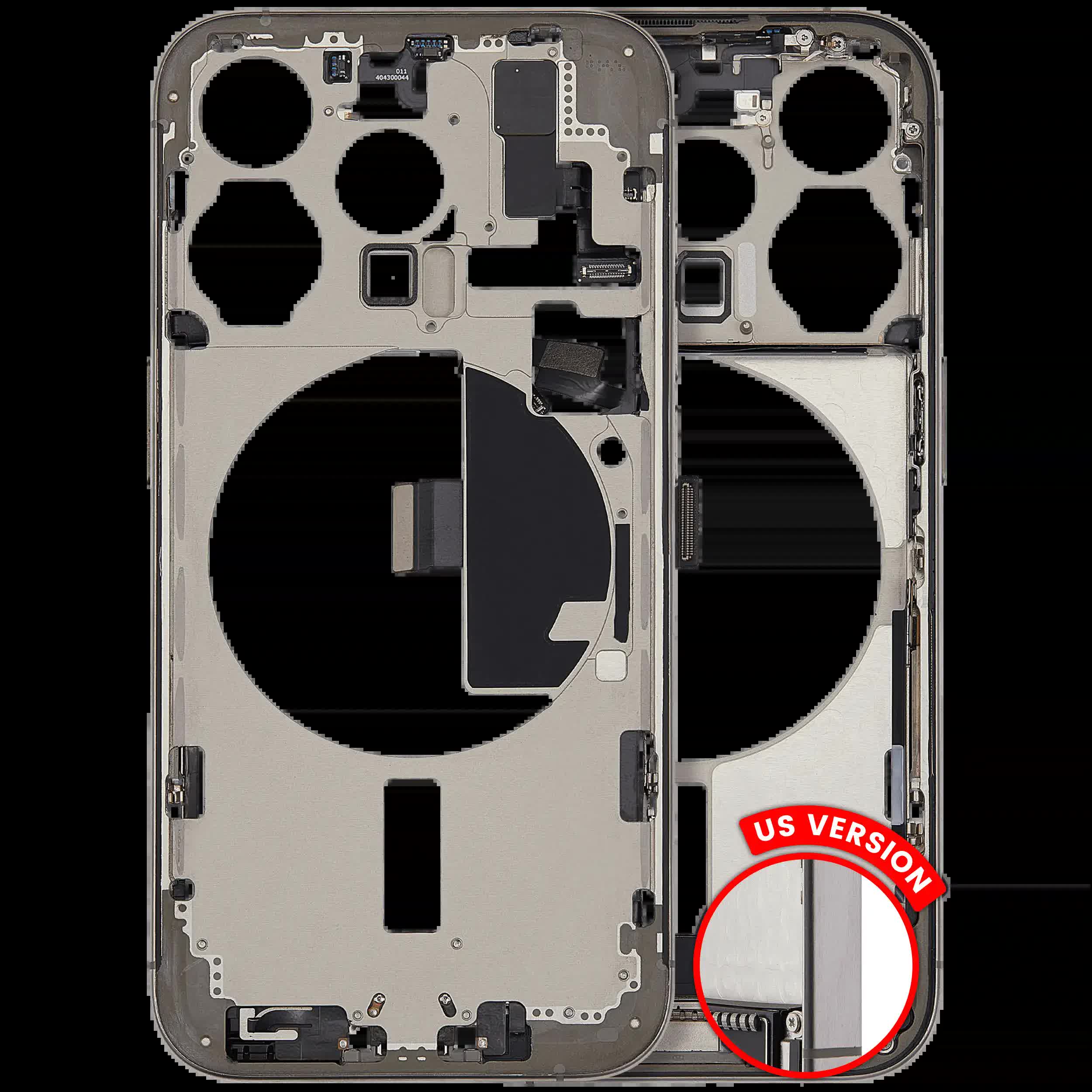 Mittelrahmen mit Ladebuchsen-Flex und Kleinteilen für iPhone 15 Pro (US-Version) (ausgebautes Originalteil: Grade A) (Natural Titanium)