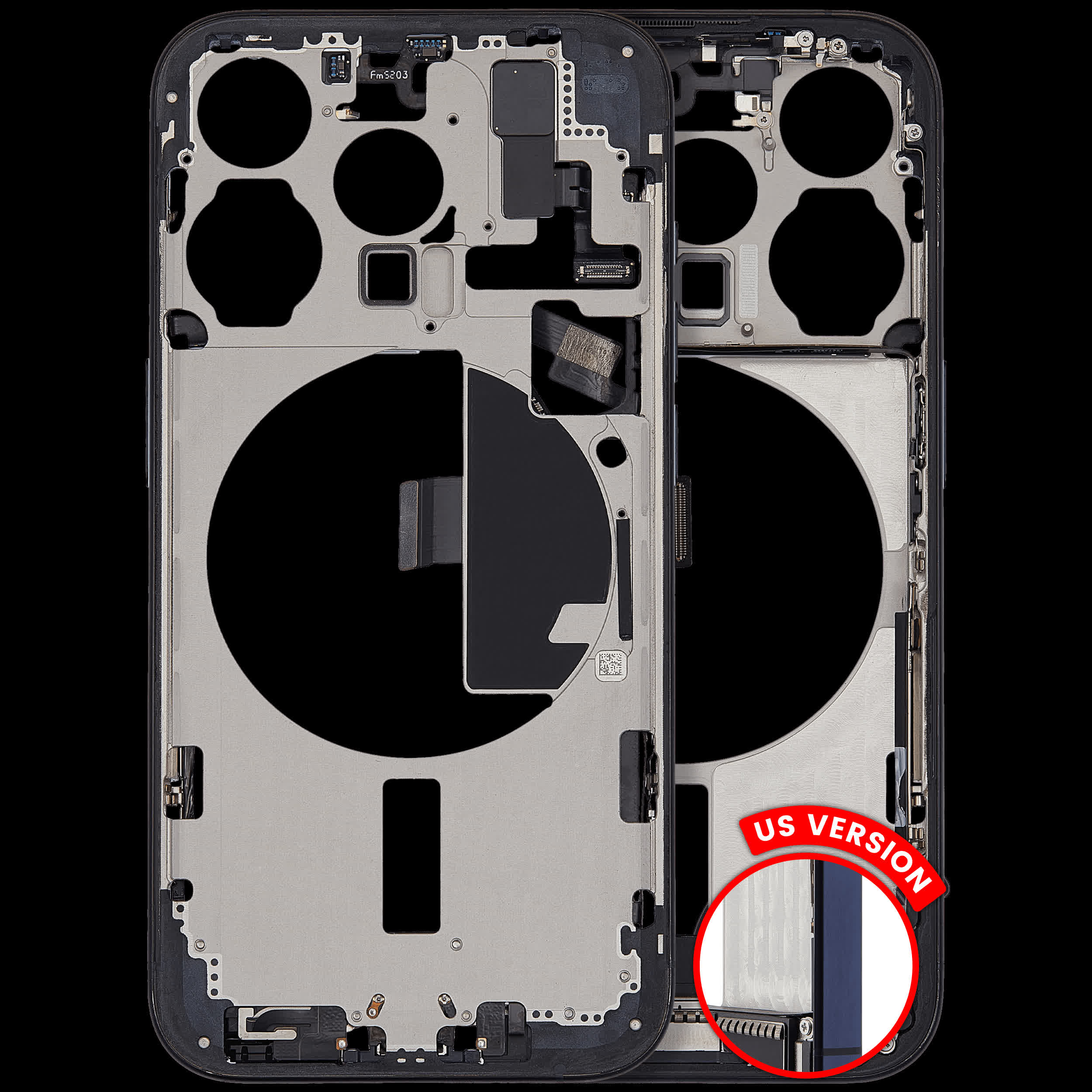 Mittelrahmen mit Ladebuchsen-Flex und Kleinteilen für iPhone 15 Pro (US-Version) (ausgebautes Originalteil: Grade B) (Blue Titanium)