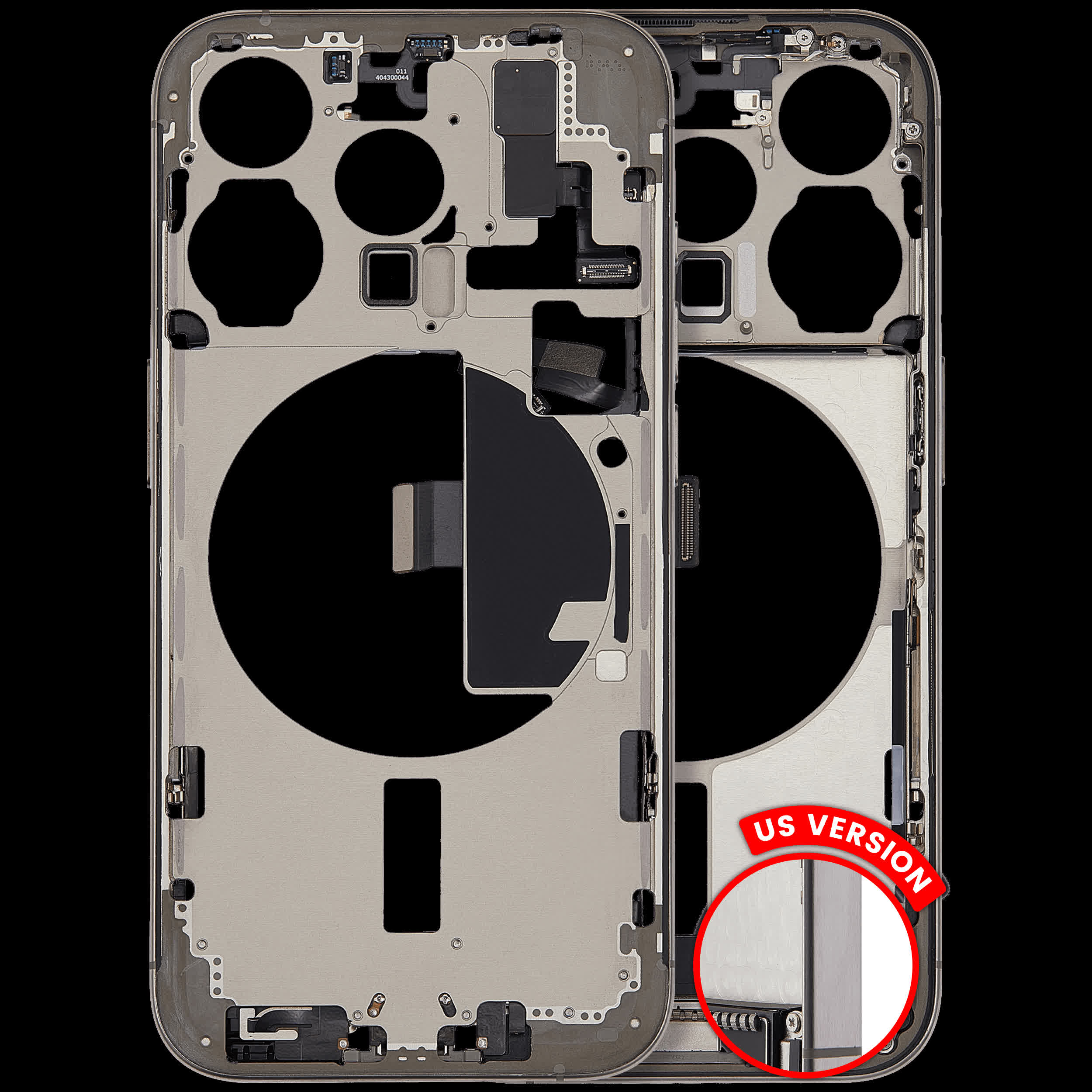 Mittelrahmen mit Ladebuchsen-Flex und Kleinteilen für iPhone 15 Pro (US-Version) (ausgebautes Originalteil: Grade B) (Natural Titanium)