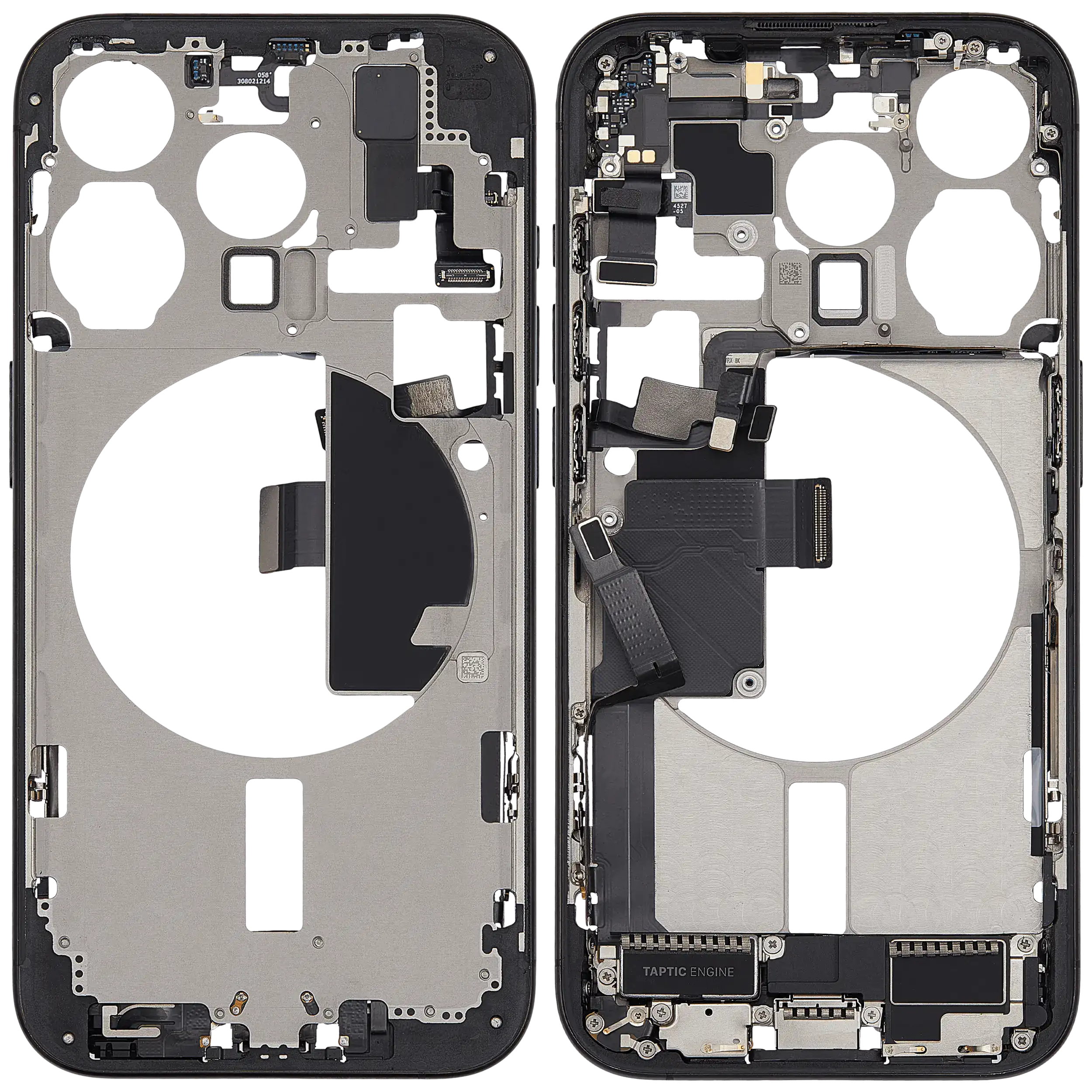 Mittelrahmen mit Ladebuchsen-Flex und Kleinteilen für iPhone 15 Pro (US-Version) (ausgebautes Originalteil: Grade C) (Black Titanium) – Bild 2
