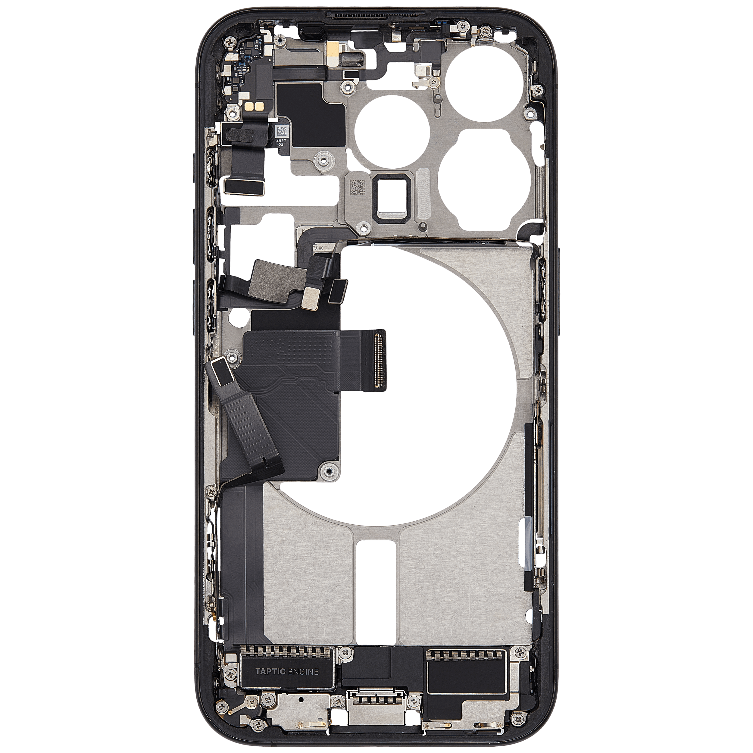 Mittelrahmen mit Ladebuchsen-Flex und Kleinteilen für iPhone 15 Pro (US-Version) (ausgebautes Originalteil: Grade C) (Black Titanium) – Bild 4