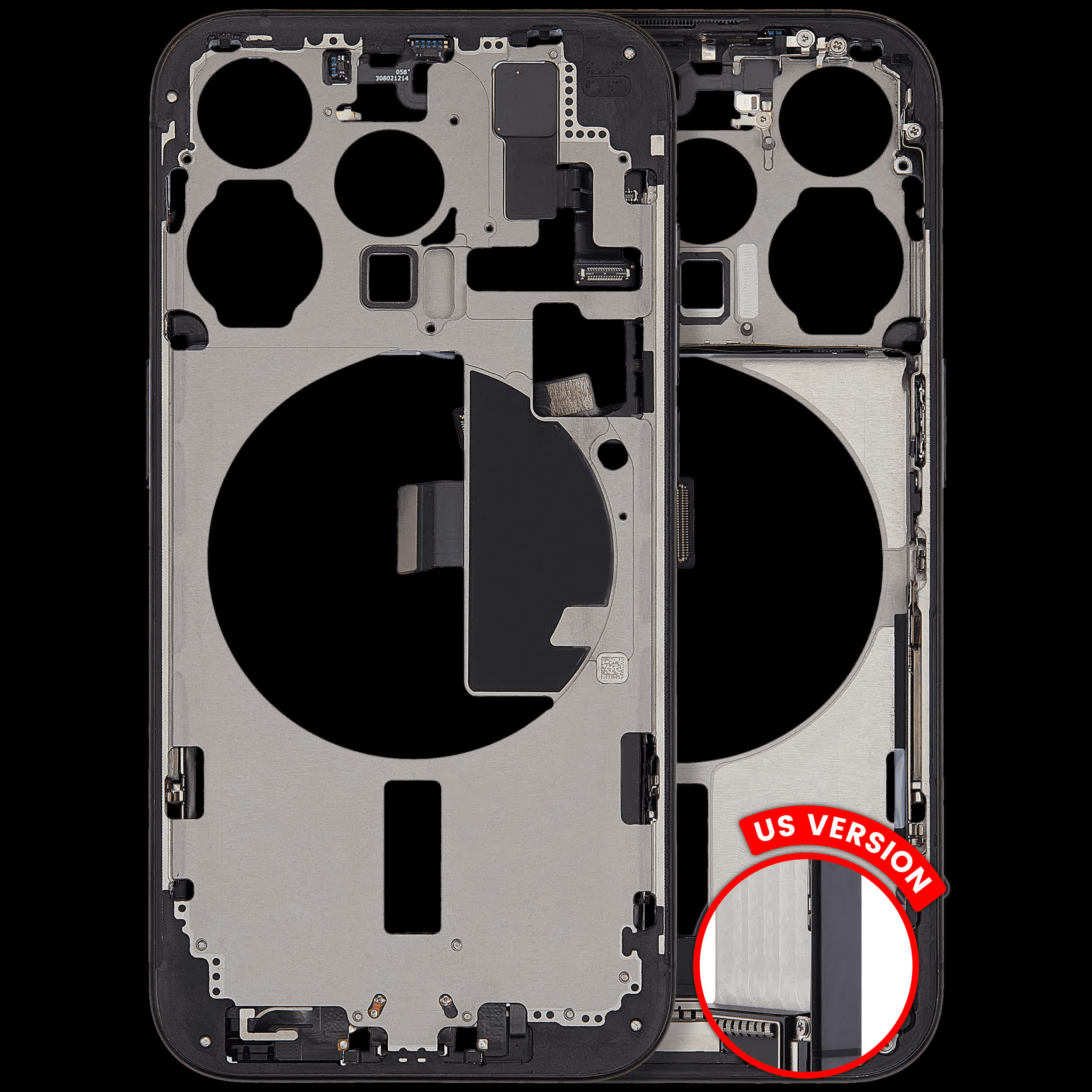 Mittelrahmen mit Ladebuchsen-Flex und Kleinteilen für iPhone 15 Pro (US-Version) (ausgebautes Originalteil: Grade C) (Black Titanium)