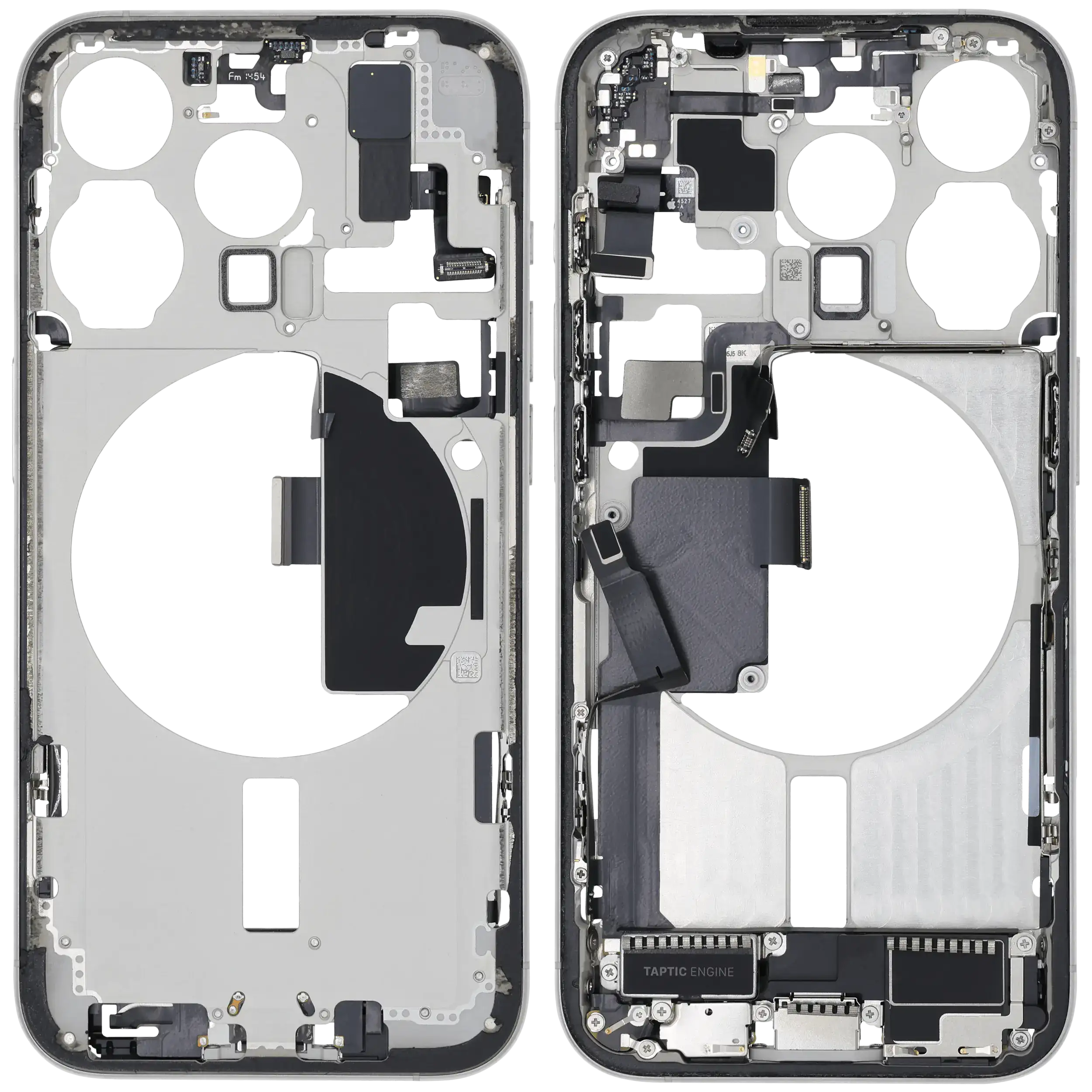 Mittelrahmen mit Ladebuchsen-Flex und Kleinteilen für iPhone 15 Pro (US-Version) (ausgebautes Originalteil: Grade C) (White Titanium) – Bild 2