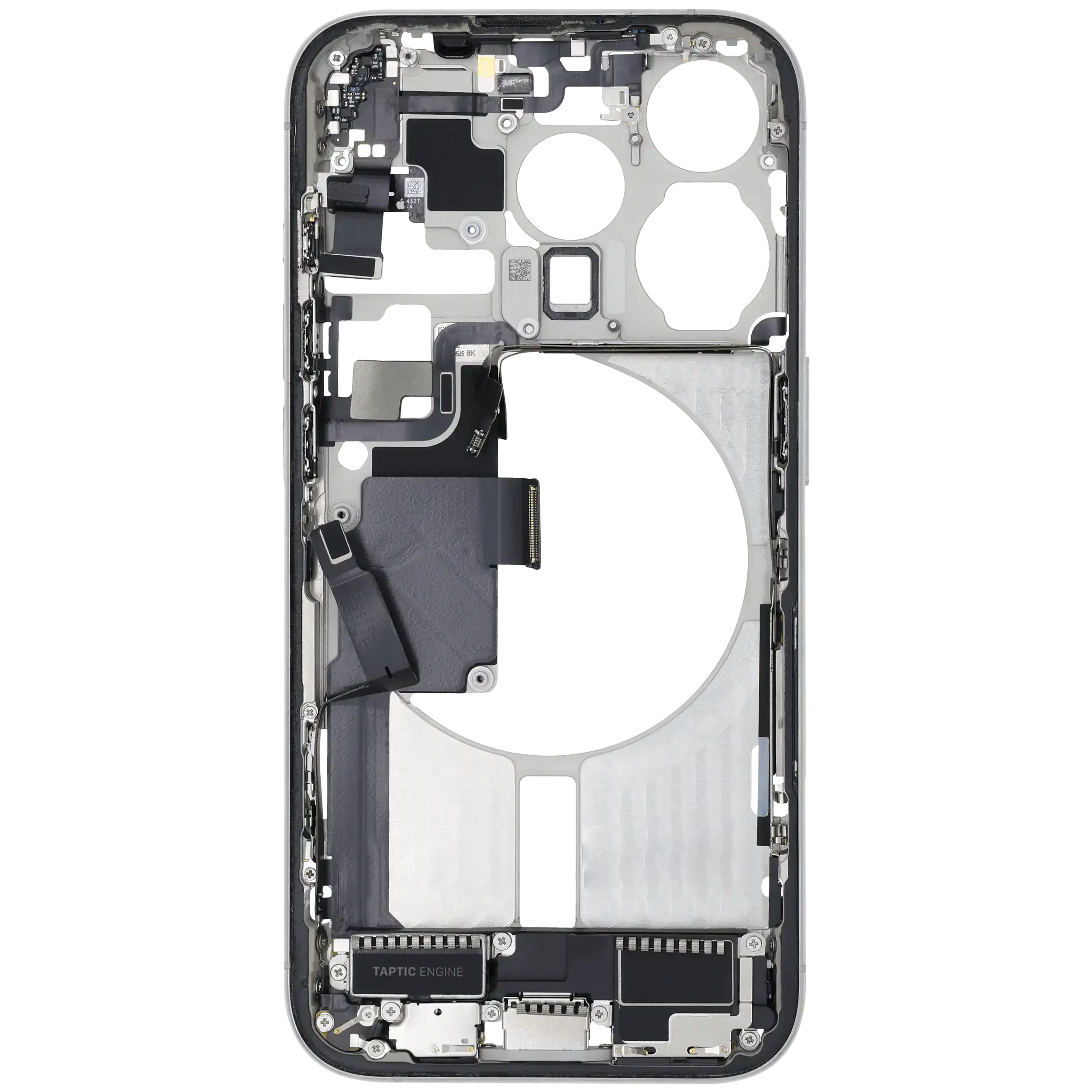 Mittelrahmen mit Ladebuchsen-Flex und Kleinteilen für iPhone 15 Pro (US-Version) (ausgebautes Originalteil: Grade C) (White Titanium) – Bild 4