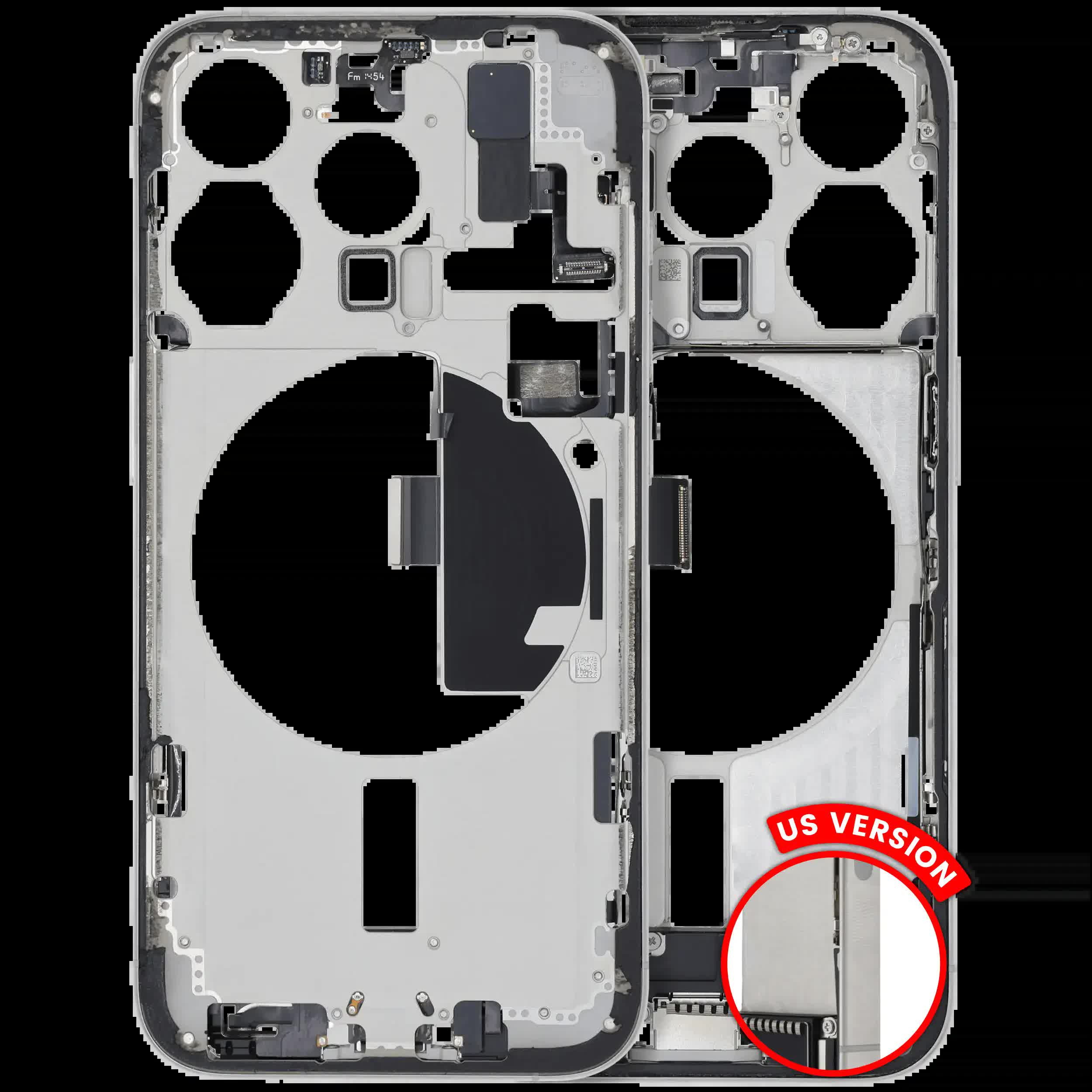 Mittelrahmen mit Ladebuchsen-Flex und Kleinteilen für iPhone 15 Pro (US-Version) (ausgebautes Originalteil: Grade C) (White Titanium)