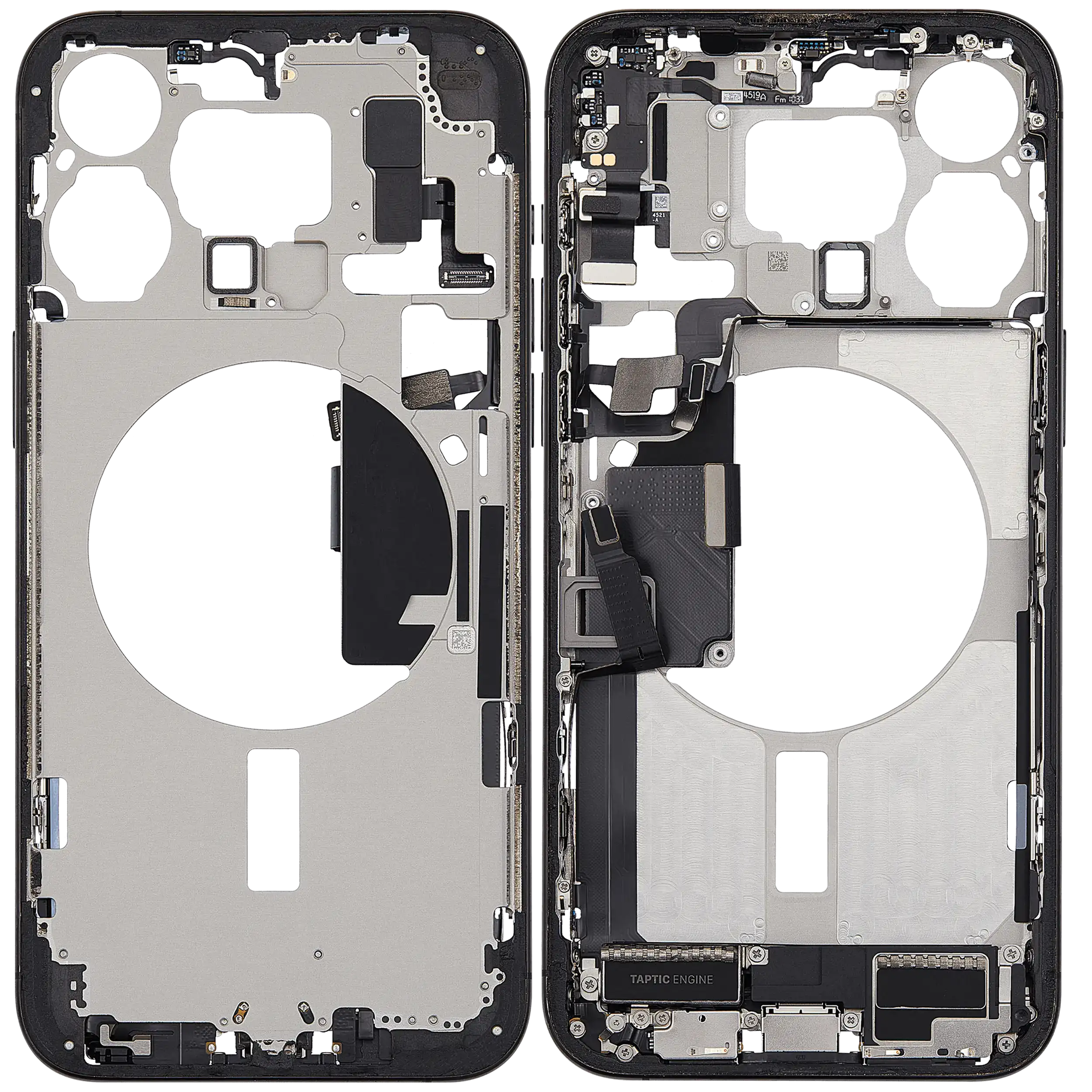 Mittelrahmen mit Ladebuchsen-Flex und Kleinteilen für iPhone 15 Pro Max (EU / globale Version) (ausgebautes Originalteil: Grade B) (Black Titanium) – Bild 2